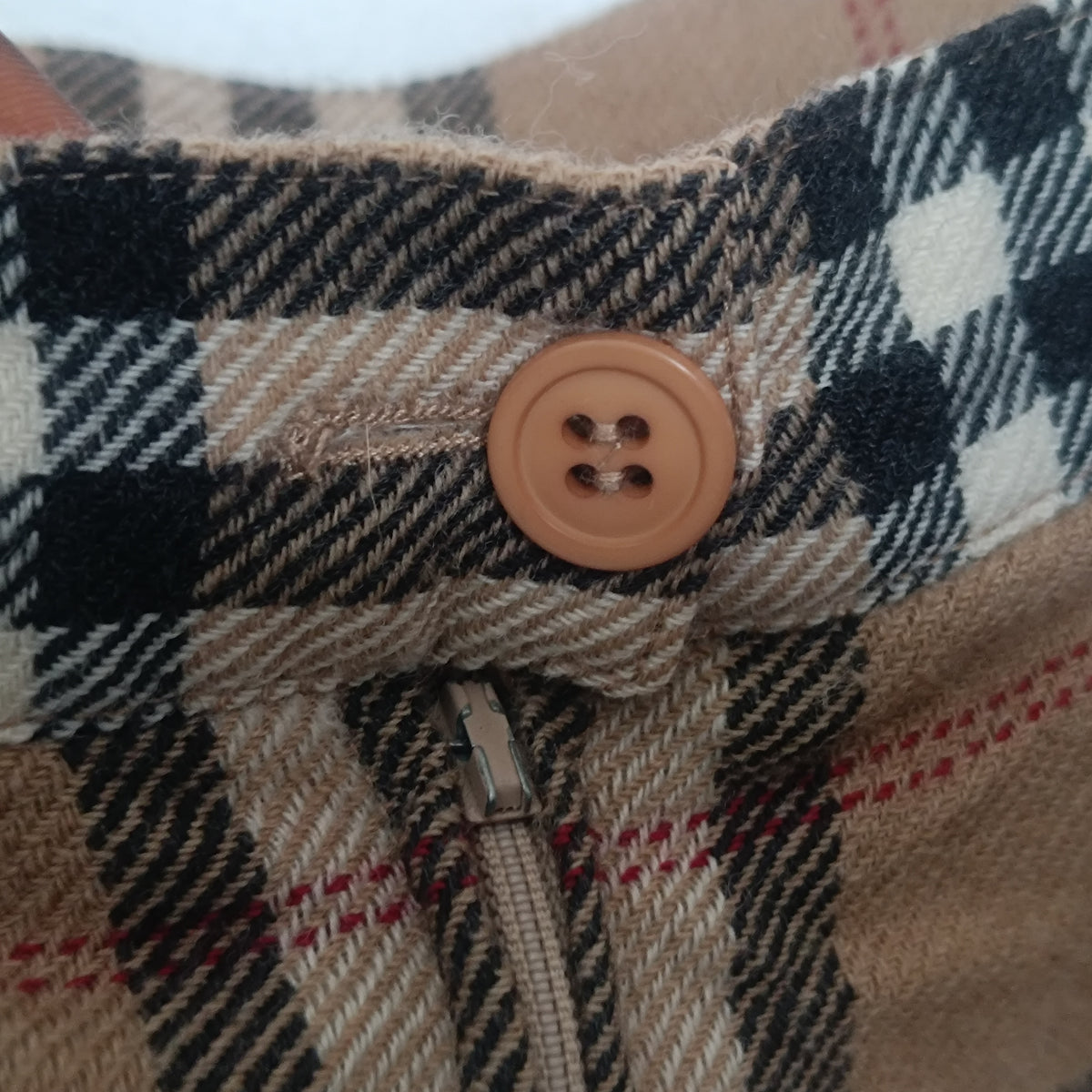Vintage Wool Plaid Pencil Skirt| y2k Antonette Beige Check Midi - M