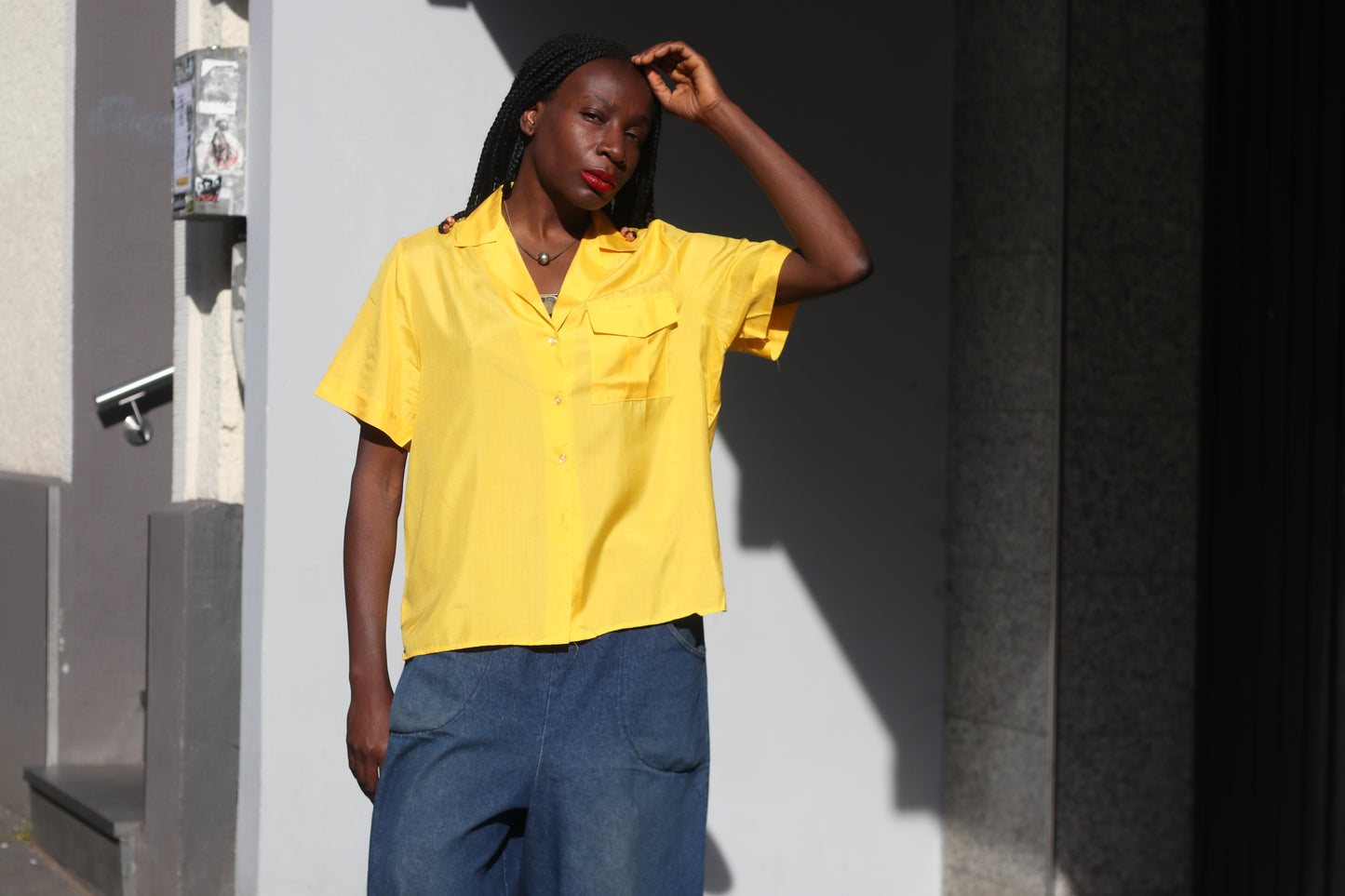 St Michael Vintage 80s Yellow Silk Blouse Shirt 1980s Pure Silk Short Sleeve 16