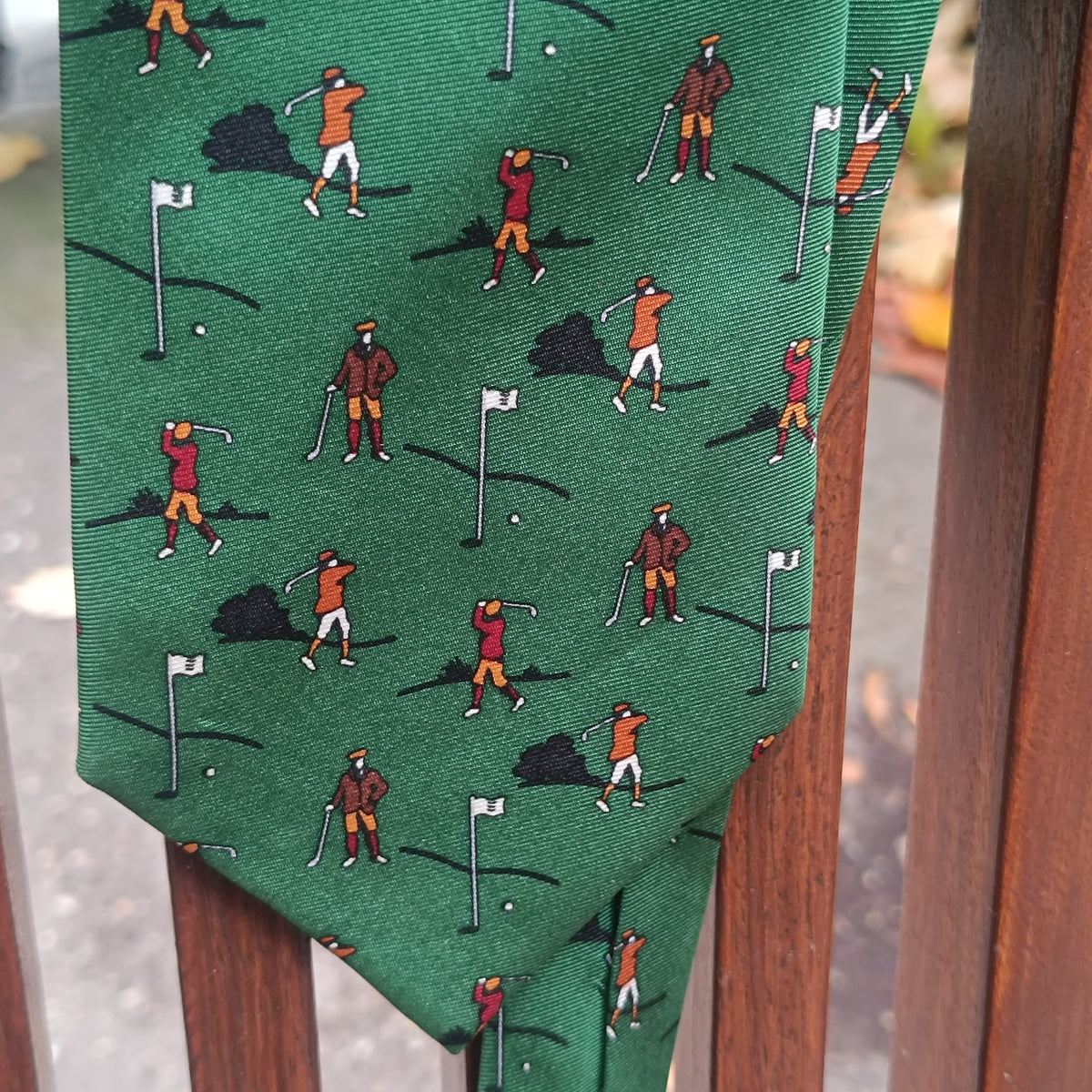 Vintage 90s Cabouchon Golf Silk Tie – Emerald Green Novelty Necktie