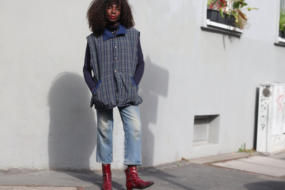 Vintage Reversible Quilted Vest | 90s Tartan Gilet | M