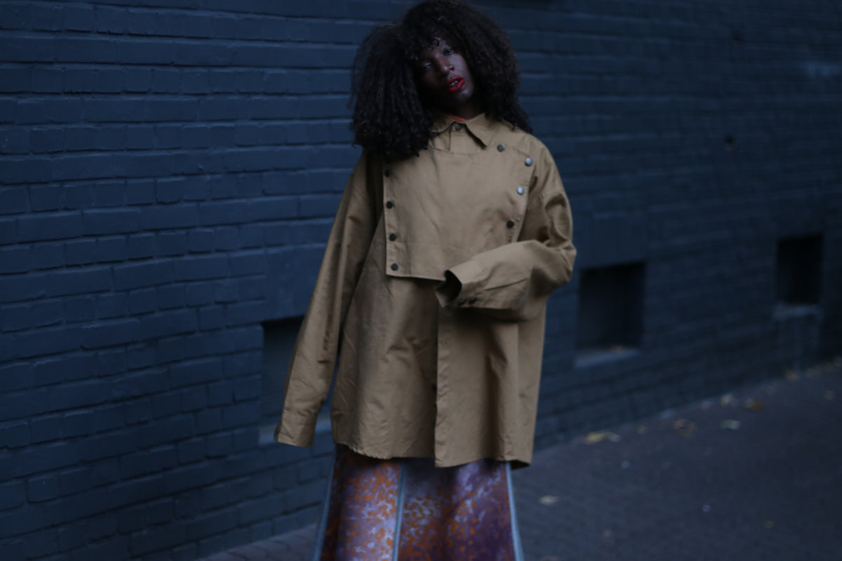 Vintage Military Style Bib Jacket - 90s Khaki Shirt Jacket - M/L