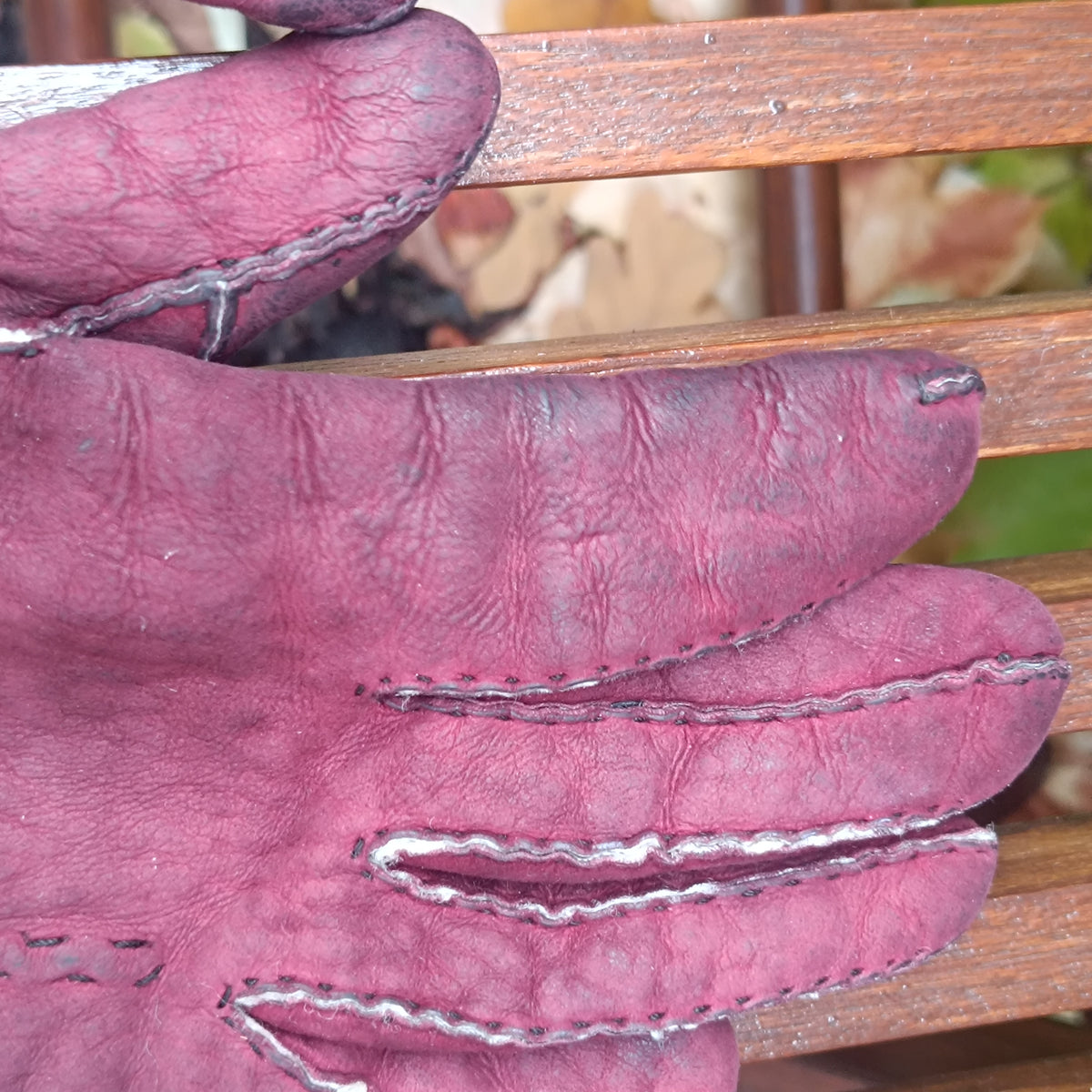 Burgundy Leather Gloves Vintage 70s Faux Shearling Lined Winter Mittens | S