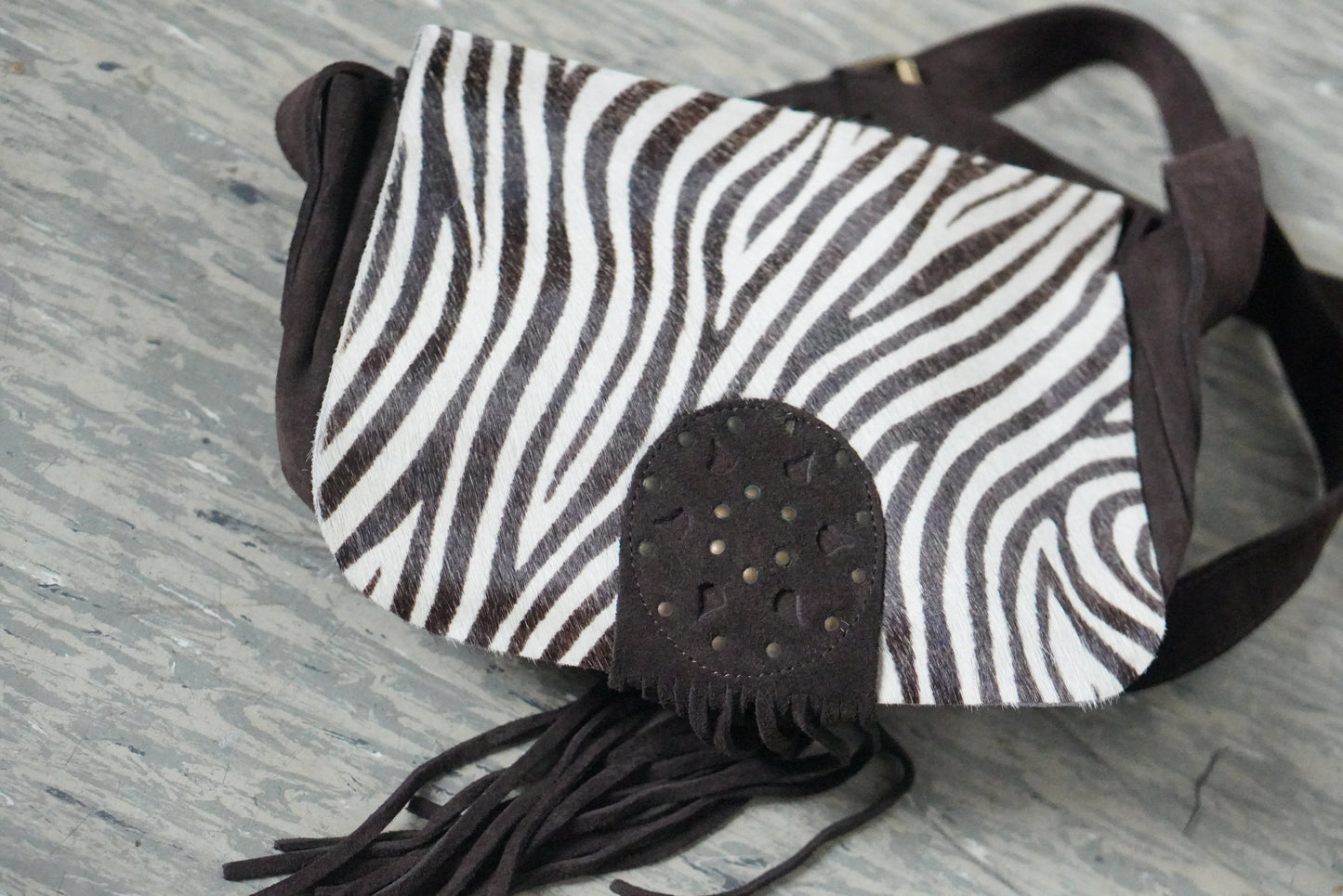 Zebra Print Hair-On Crossbody Bag - Vintage Y2K Suede Fringe Purse