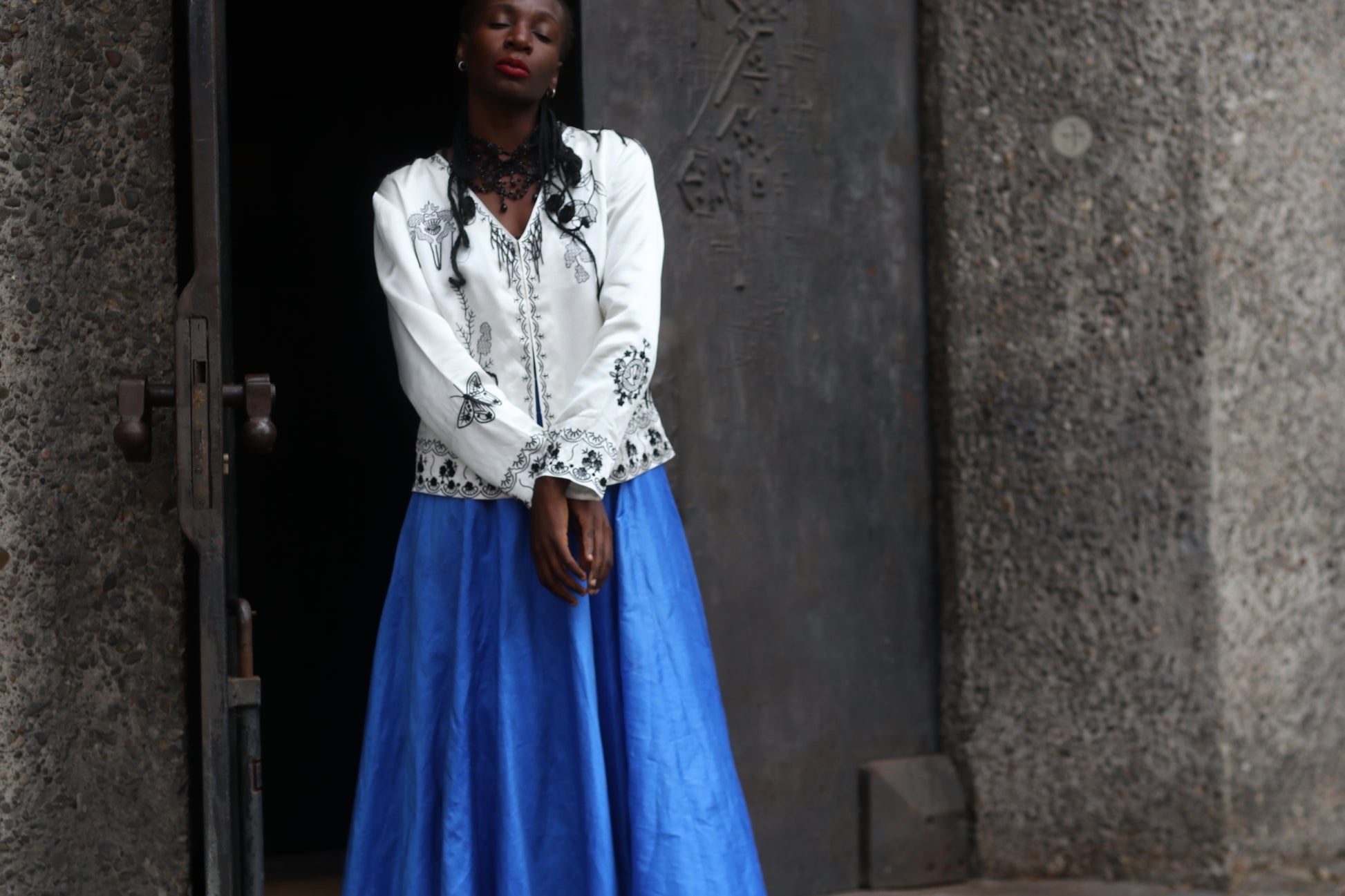 Vintage Blue Silk Maxi Skirt | 80s High Waist Pleated Party Skirt XS