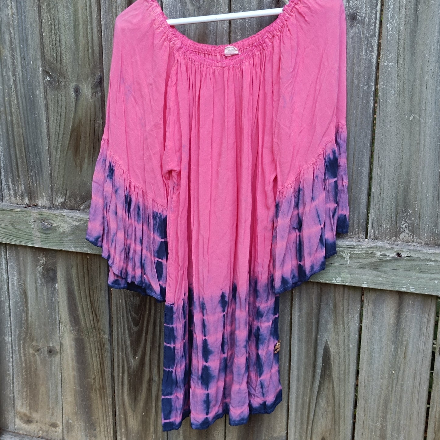 Vintage y2k Tie Dye Tunic Dress - Pink and Purple Bell Sleeve Mini