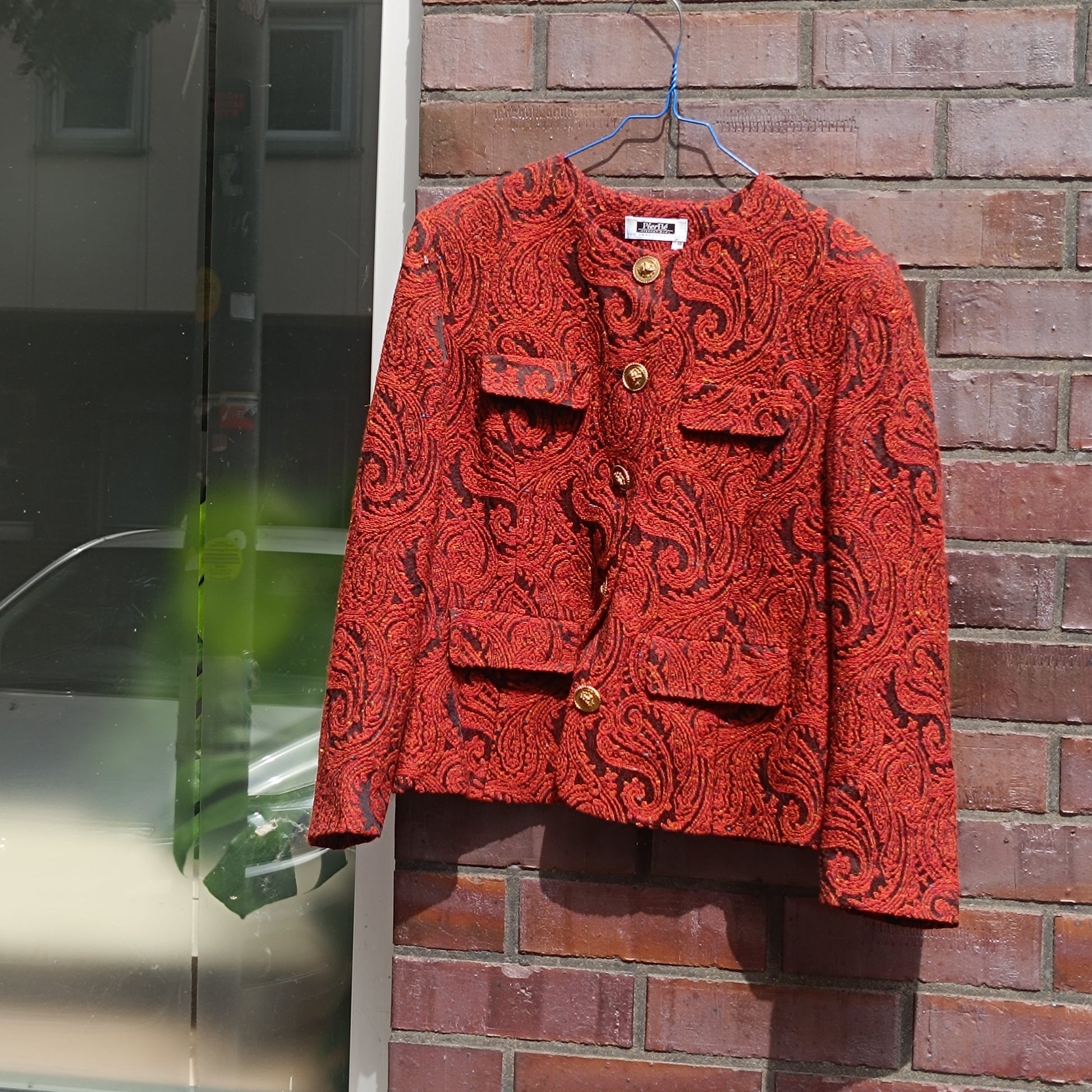 PierBé Vintage 80s Paisley Jacket Red Gold Lion Button Brocade Blazer Coordonnables