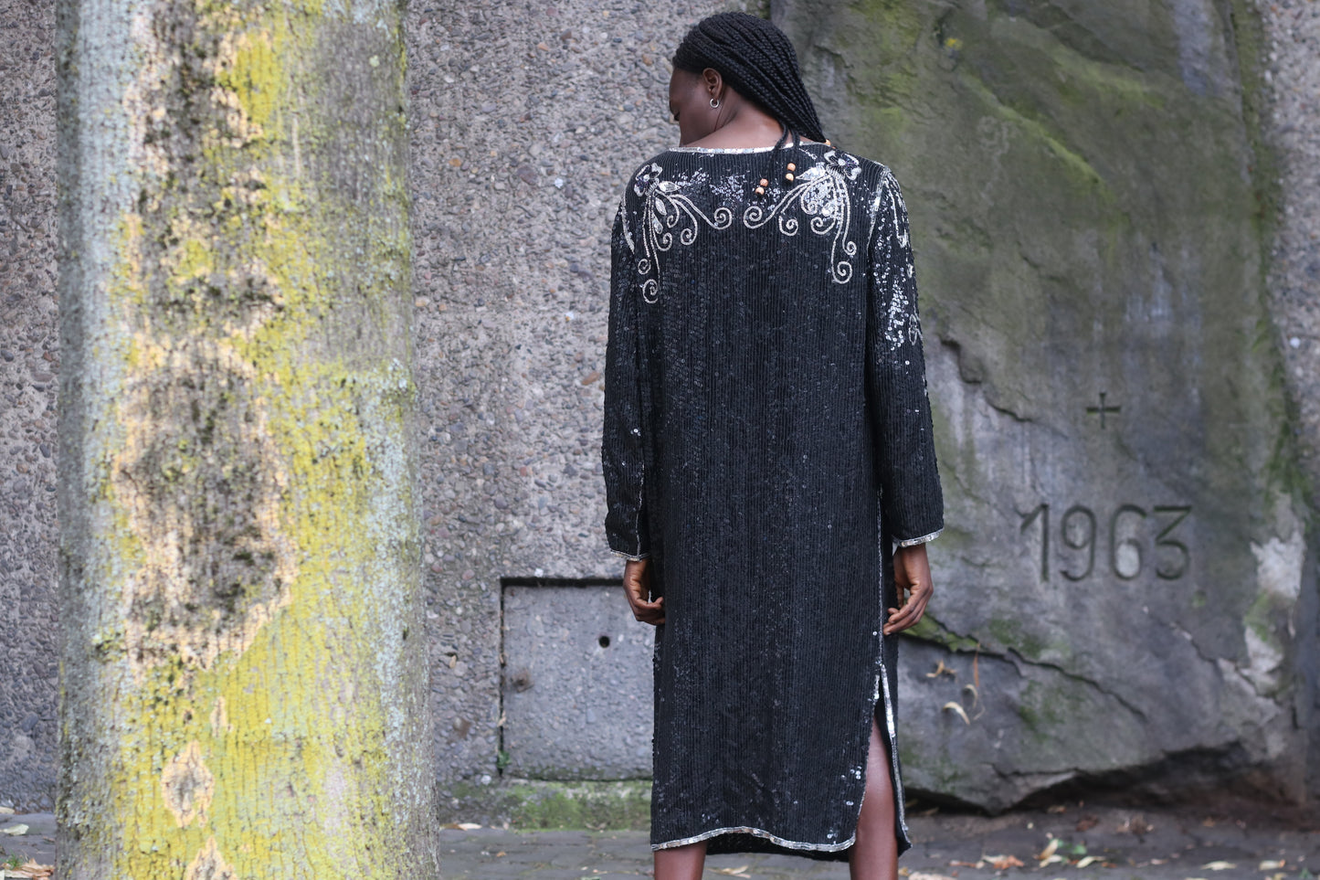  Vintage 1980s Silk Sequin Dress - Made in India Beaded Evening Midi