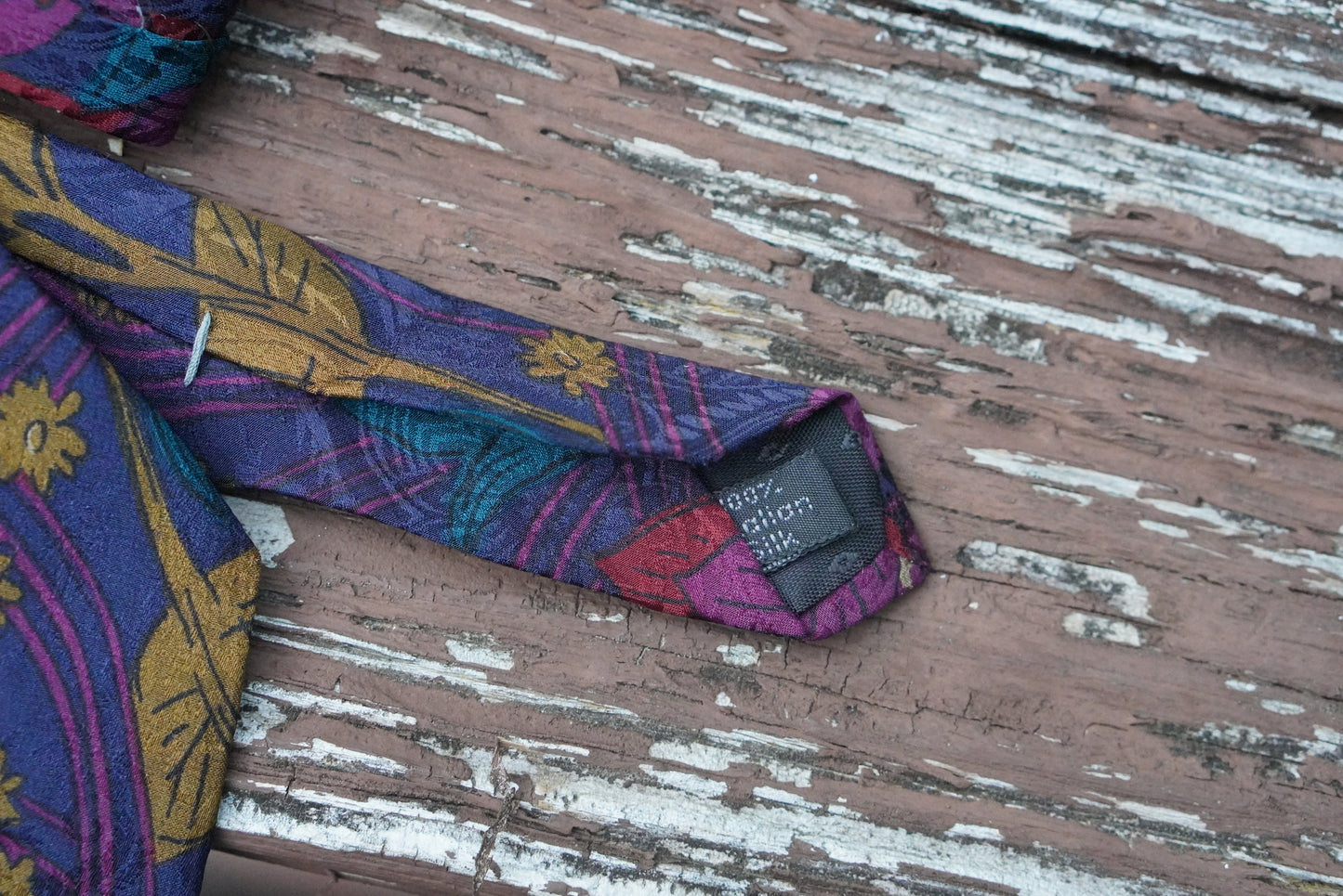Villa Bugatti Vintage 80s Silk Tie - Purple Floral Retro Necktie