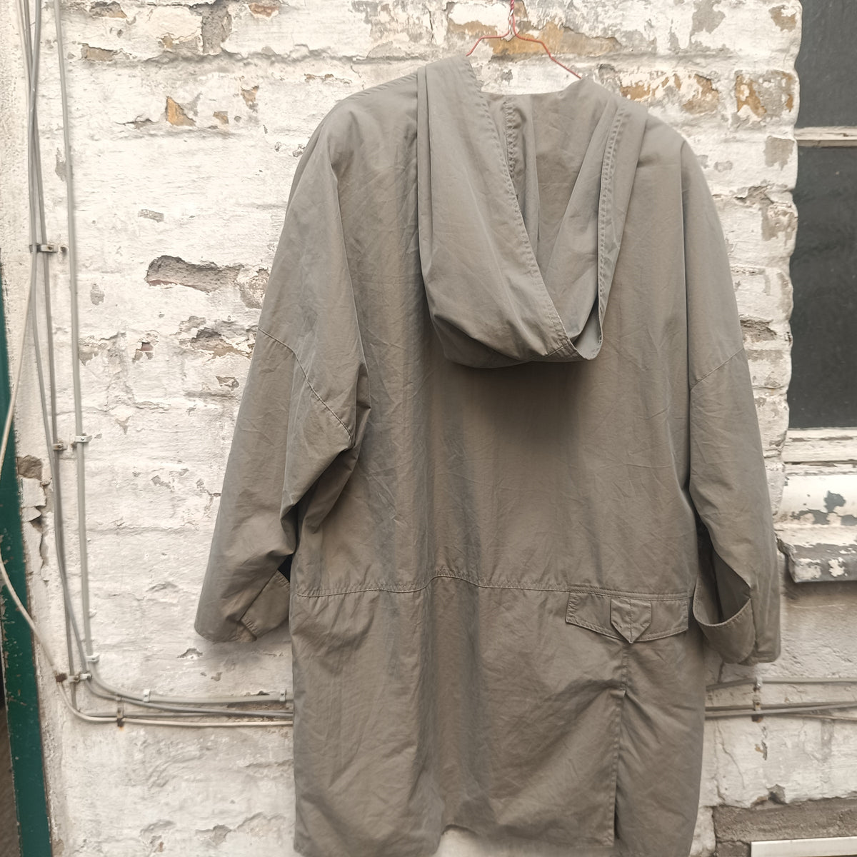 Trench Coat 80s Vintage Sage Green Hooded Oversized Jacket | L/XL