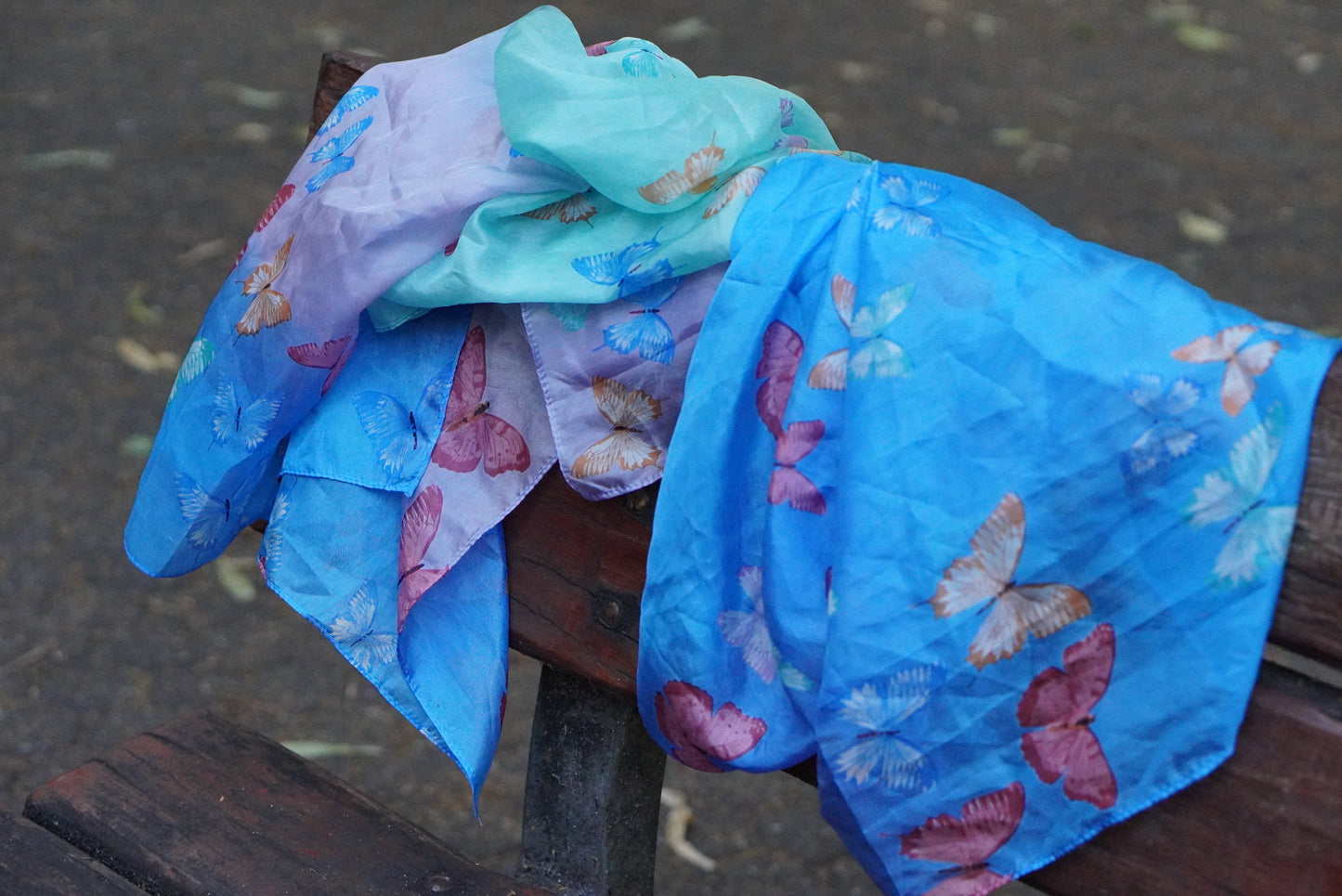 Vintage Passigatti Silk Scarf Butterfly Print Blue Purple Ombre Sheer Neck Head