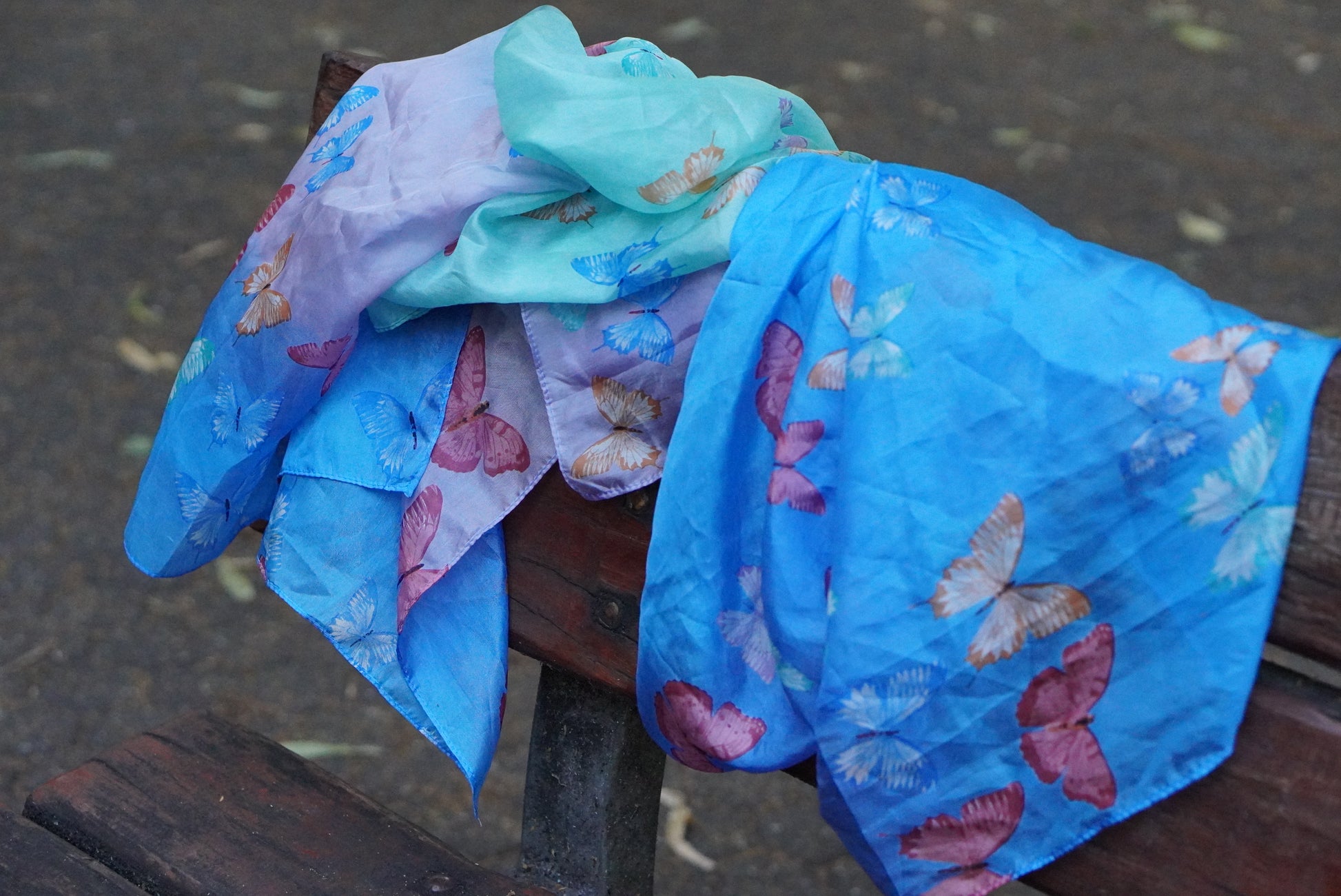 Vintage Passigatti Silk Scarf Butterfly Print Blue Purple Ombre Sheer Neck Head