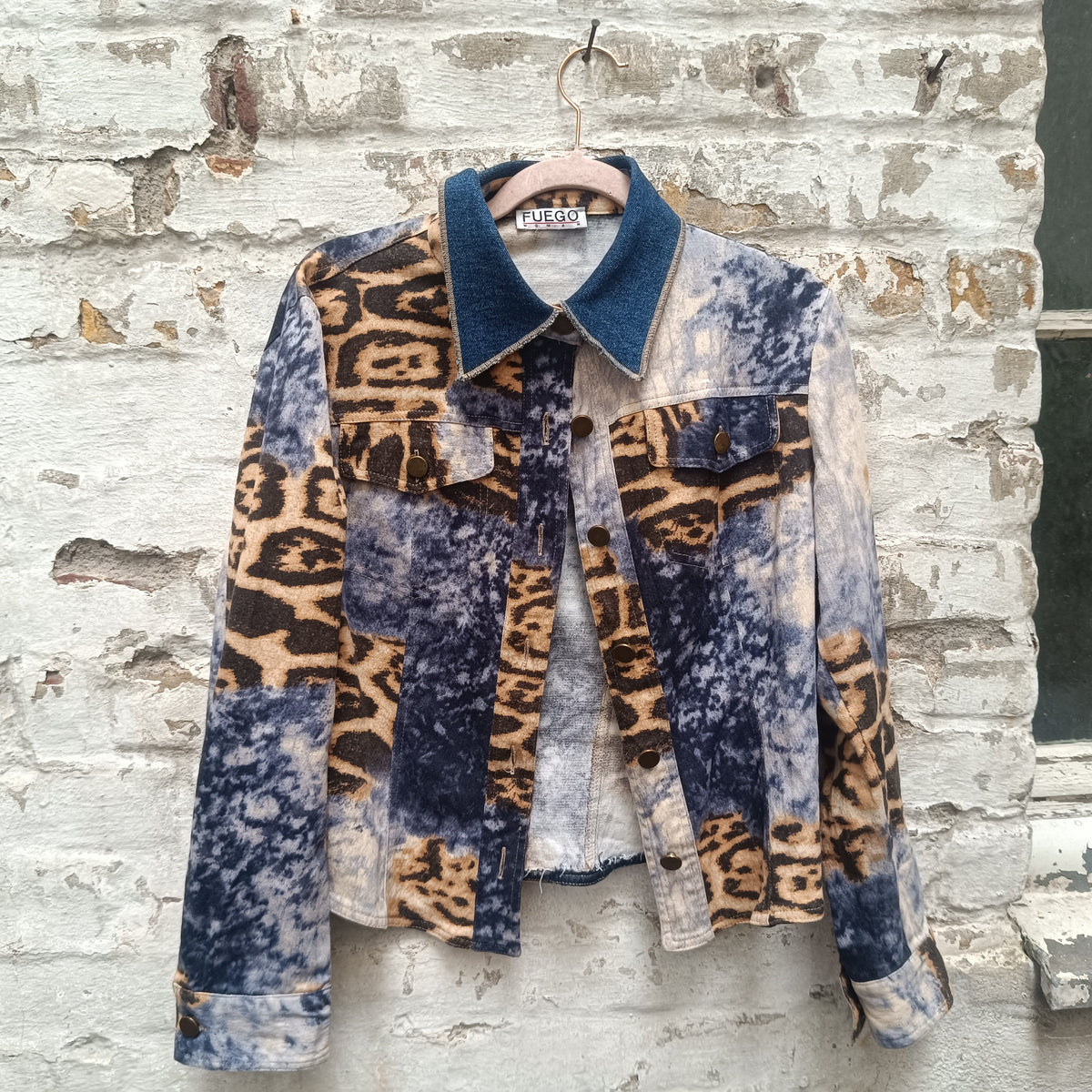 Vintage Leopard Denim Jacket | 90s Animal Print Trucker | Blue M