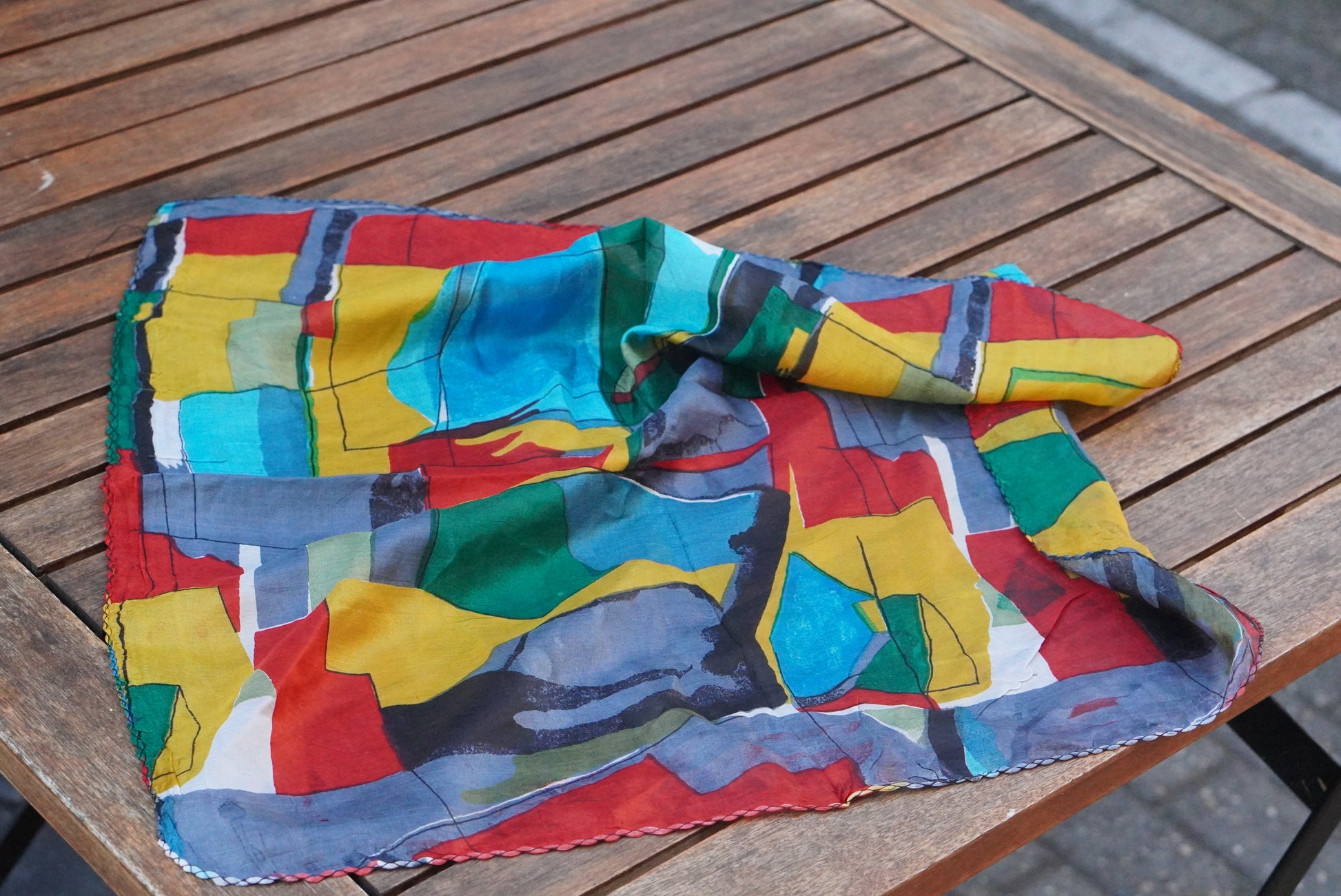 Vintage 80s Geometric Abstract Silk Neck Scarf