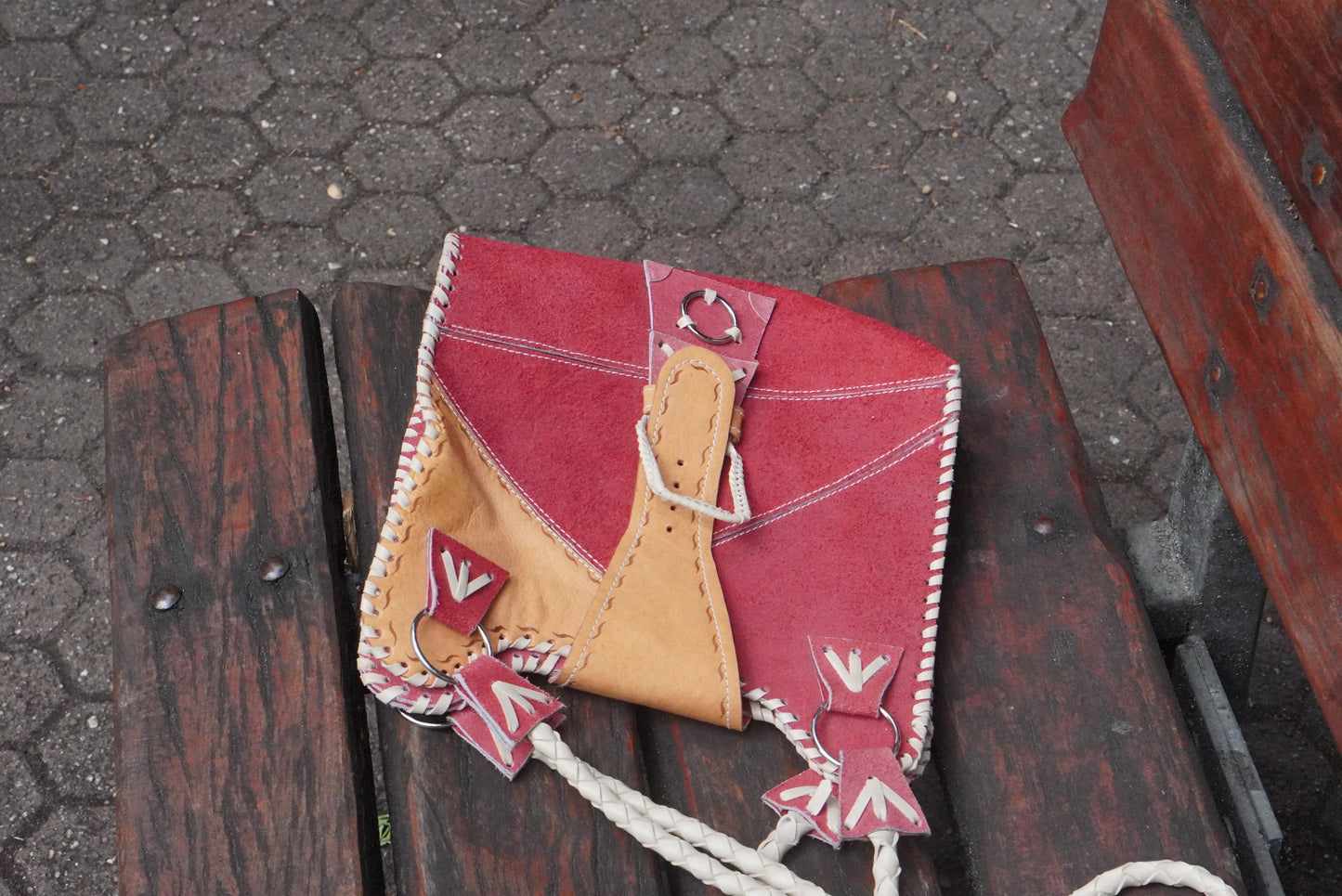 Vintage 70s Patchwork Suede Shoulder Bag - Red Boho Crossbody Purse