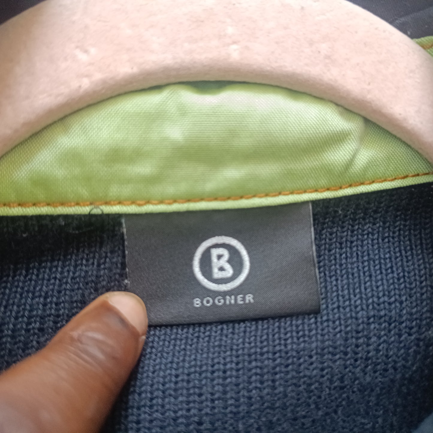 Vintage Bogner Stripe Jumper | Navy & Lime Green Cotton Knit | Fits M