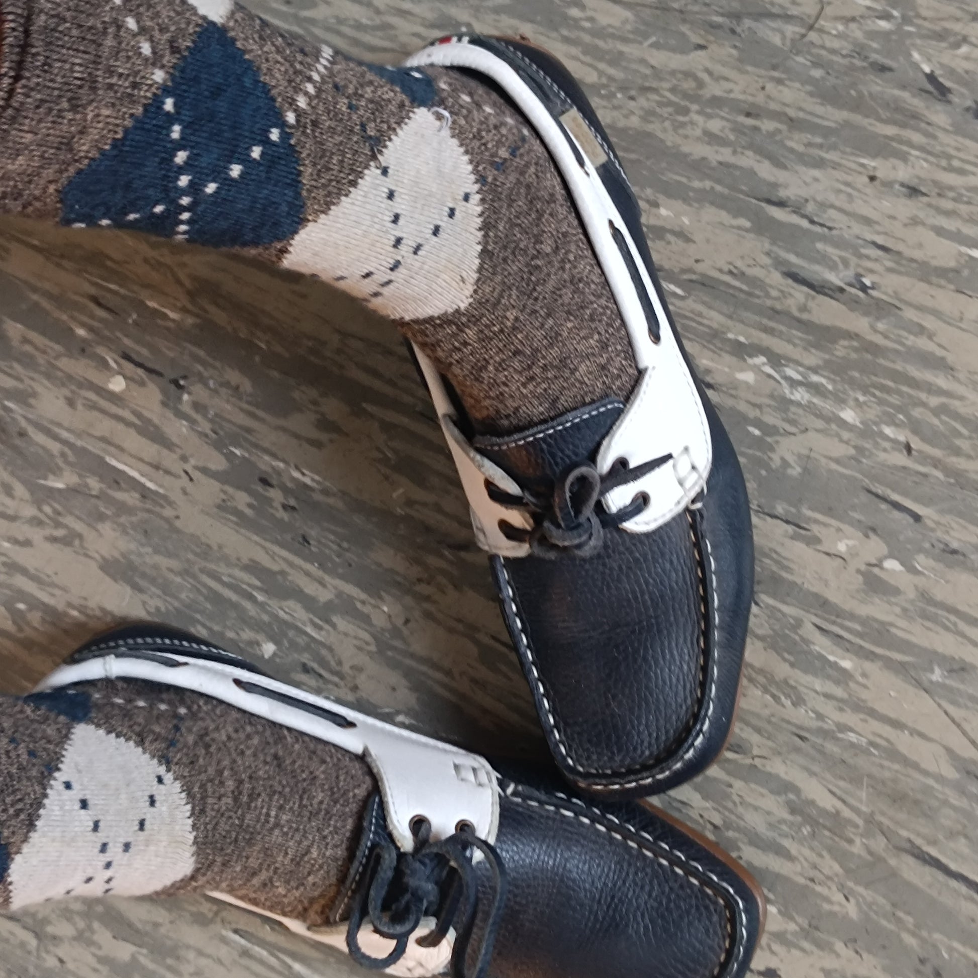 Vintage Boat Shoes | 90s Two Tone Leather Loafers Navy White EU 39