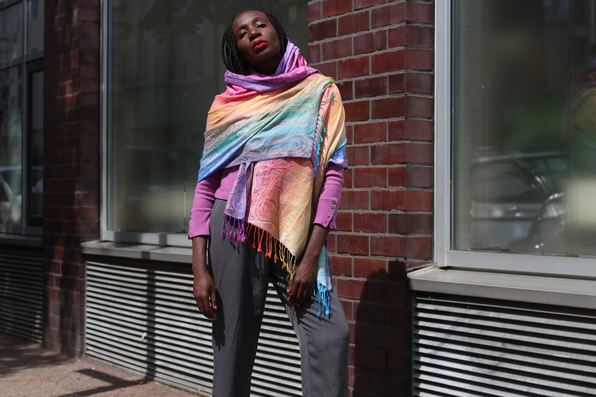 Vintage Rainbow Pashmina Shawl Paisley Fringe Scarf Wrap Boho Jacquard Festival