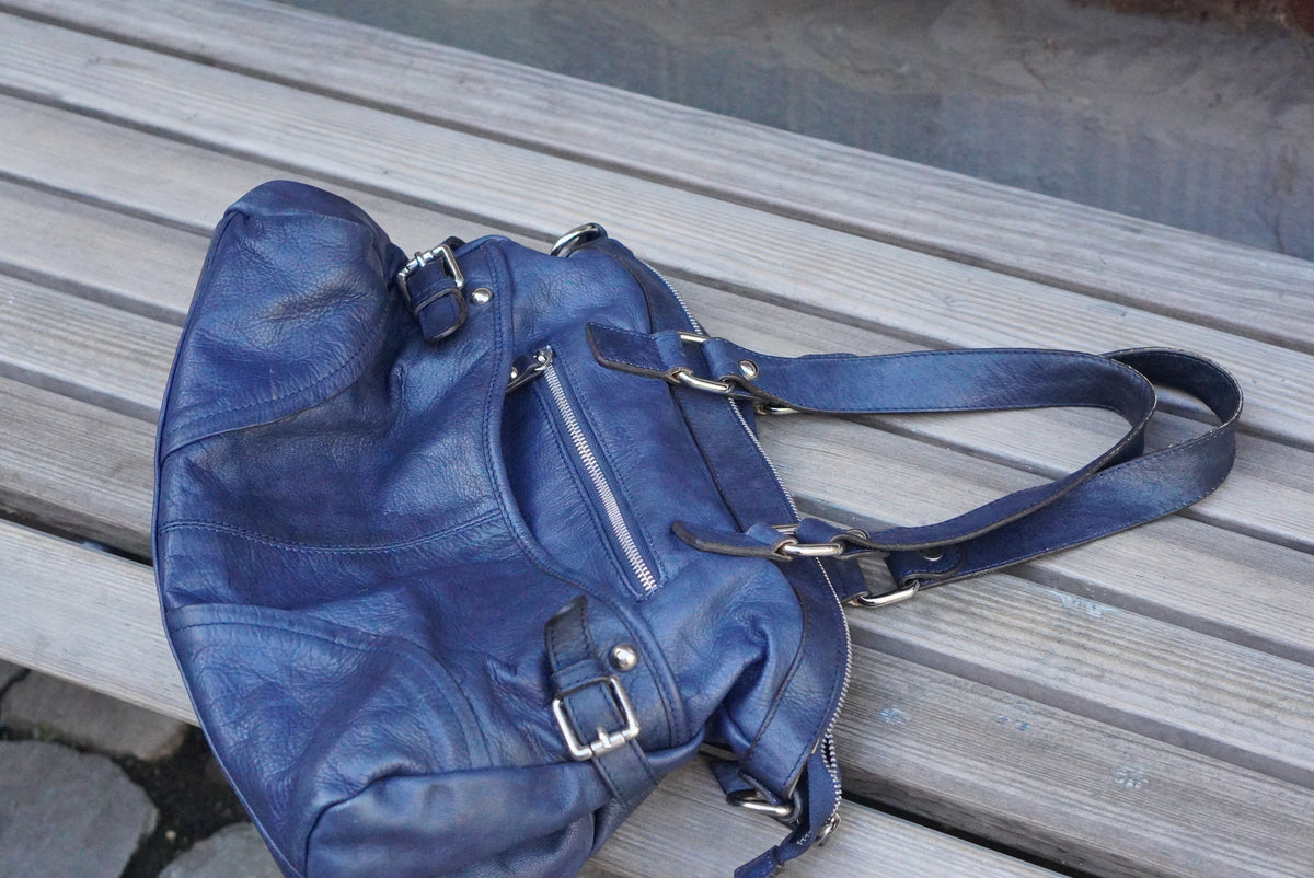 Leather Shoulder Bag - 2000s Y2K Indie Sleaze Style - Navy Blue | One Size