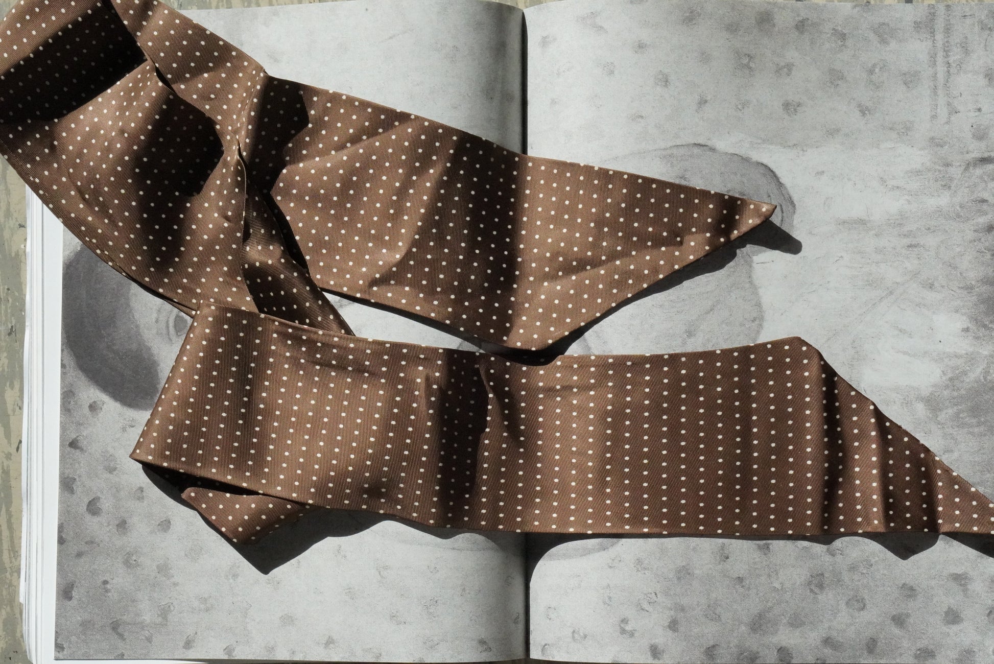 Vintage Brown Polka Dot Silk Scarf Neck Tie Ribbon Pussy Bow Hair Band Headband
