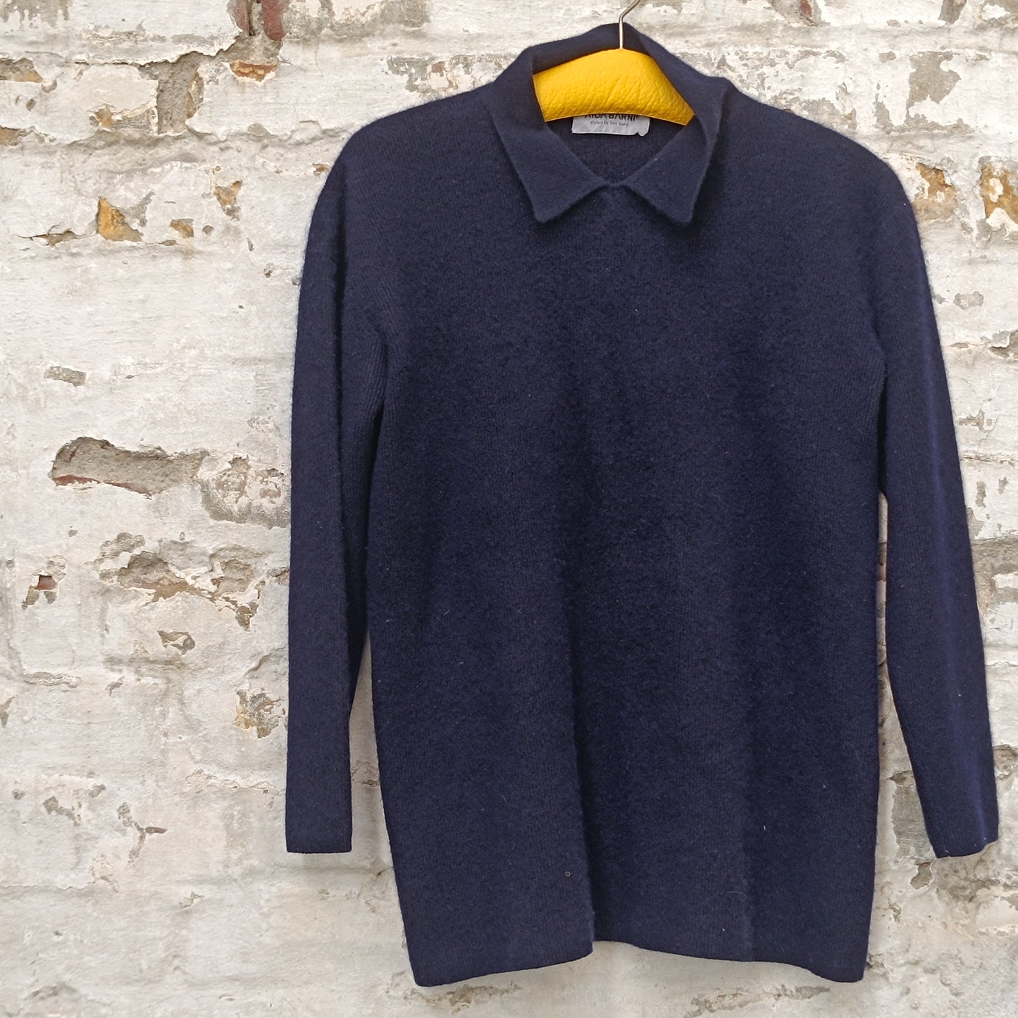 Vintage Navy Cashmere Sweater | Y2k Collared Pullover Jumper M