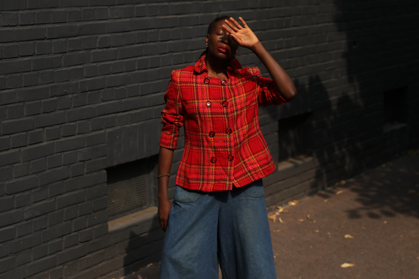 Vintage Christian Berg Stockholm Red Plaid Wool Blend Jacket Women's 42