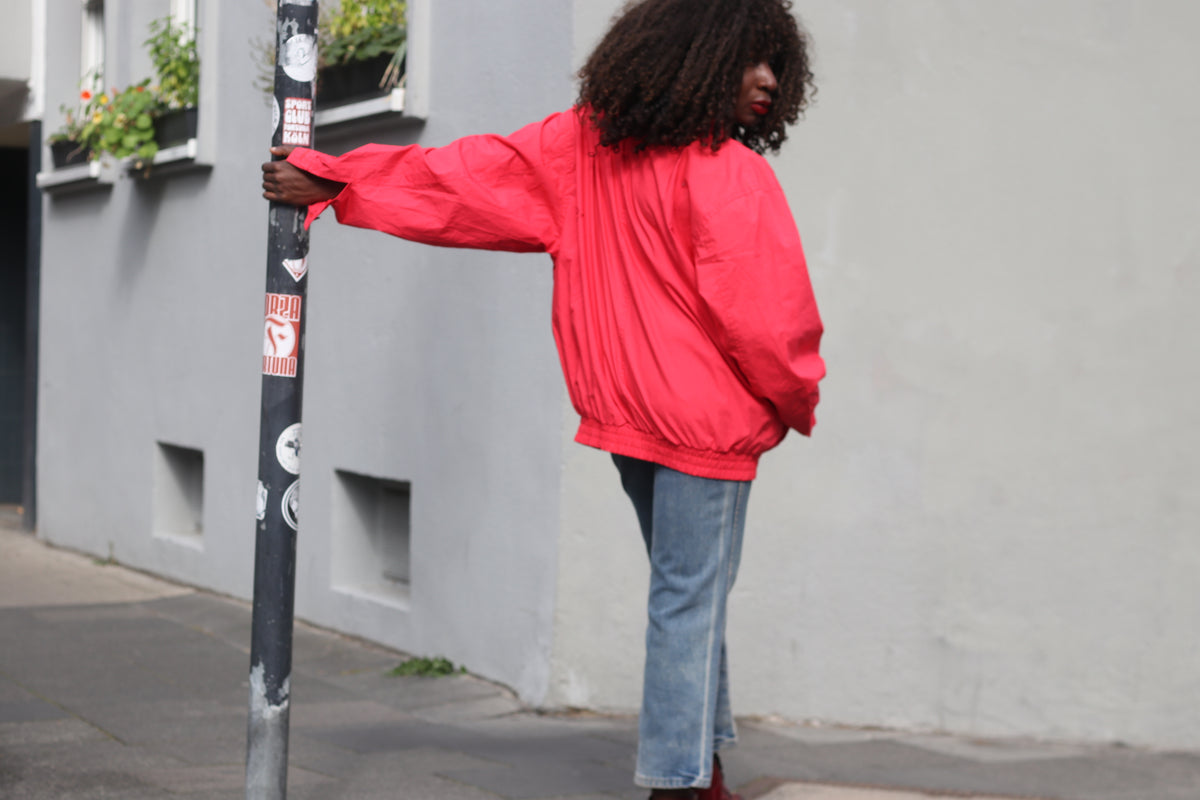90s Vintage Bomber Jacket | Minimalist Bright Red Streetwear Coat