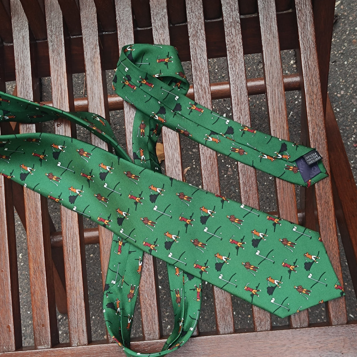 Vintage 90s Cabouchon Golf Silk Tie – Emerald Green Novelty Necktie