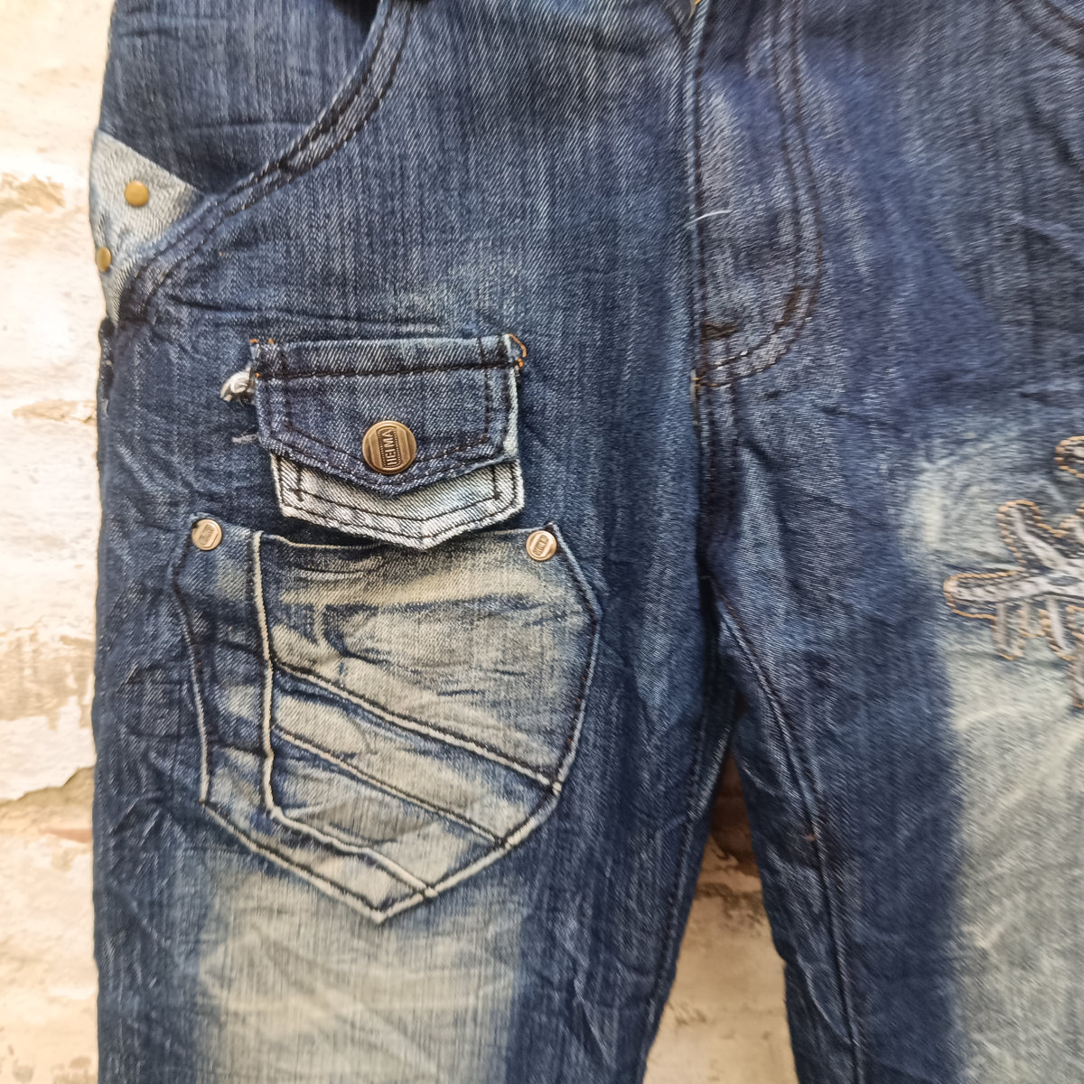 Y2K Spider Jeans | 2000s Blue Denim Pants XS 34