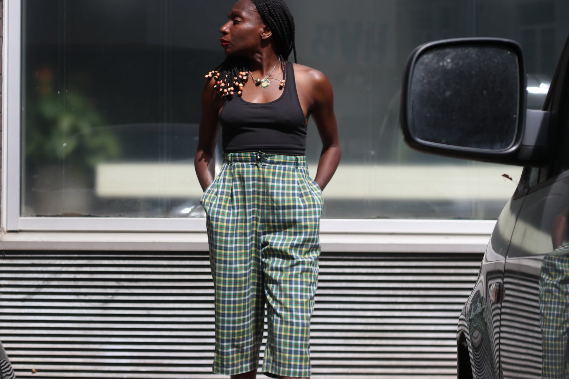 Hammerschmidt Vintage 1980s Plaid Culottes Green Yellow Tartan High Waist Shorts