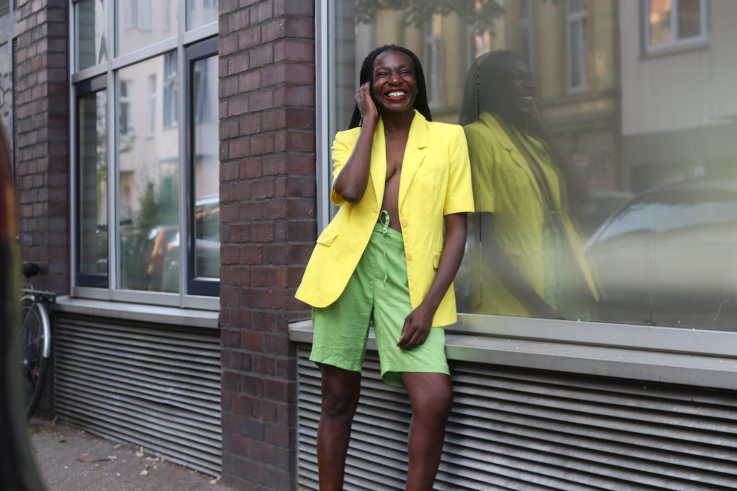 Vintage Luoghi Italy Yellow Cotton Blazer 1980s Short Sleeve Summer Jacket EU 36