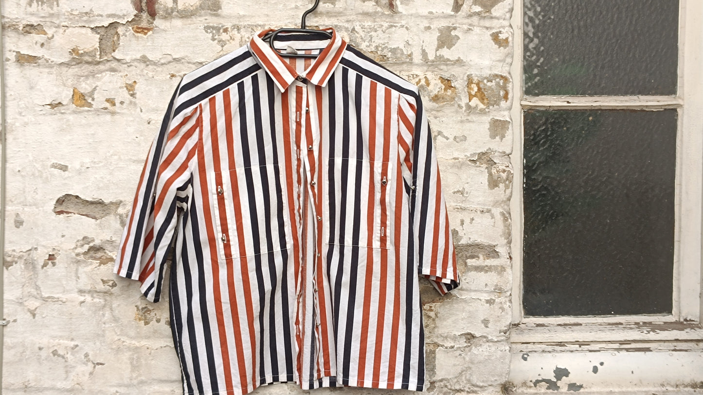 Vintage 1990s Striped Short Sleeve Button Up Shirt - Retro 90s Blouse