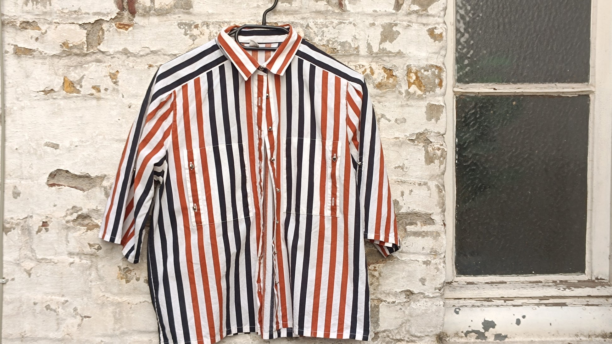 Vintage 1990s Striped Short Sleeve Button Up Shirt - Retro 90s Blouse