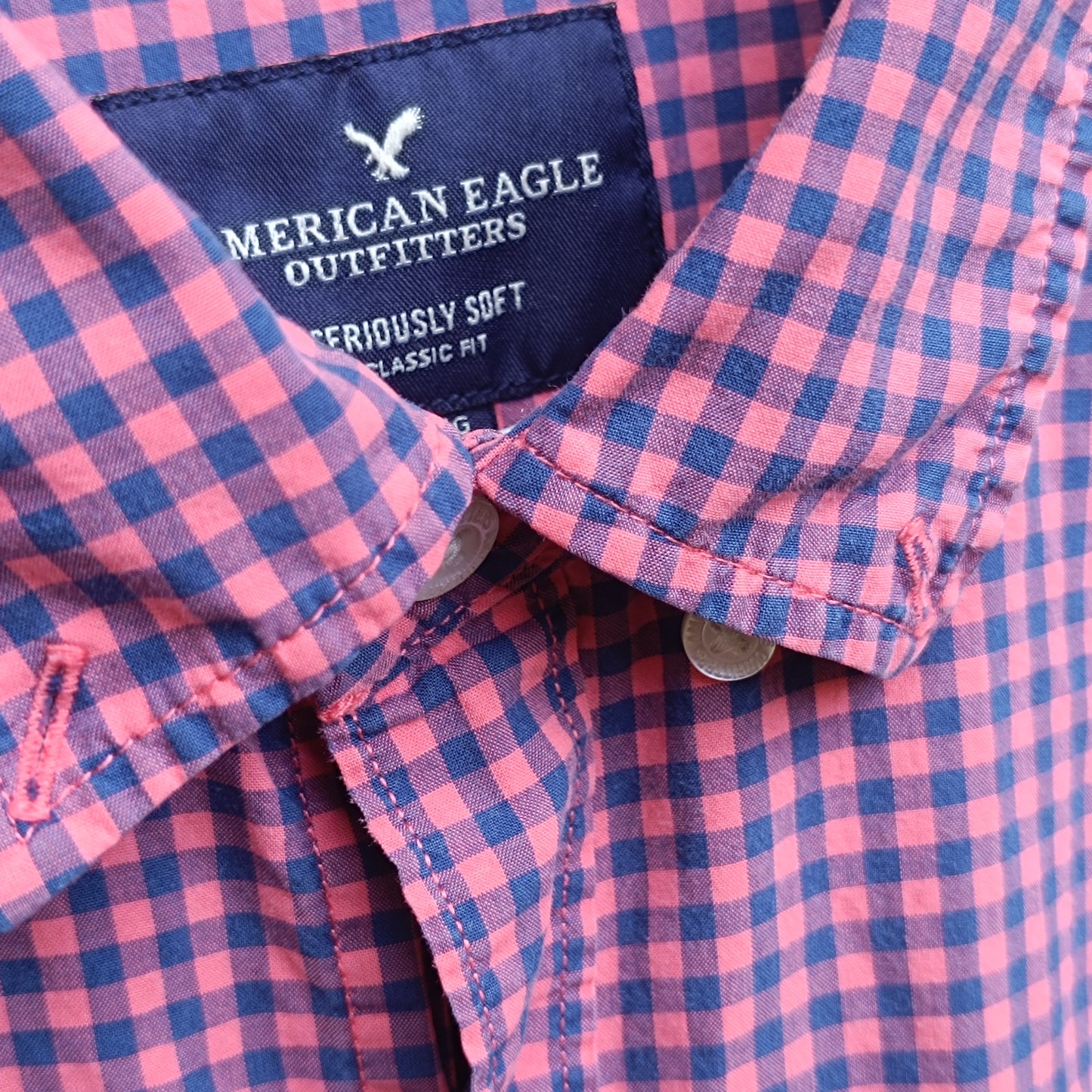 Vintage American Eagle Gingham Button Down Shirt - Pink & Blue