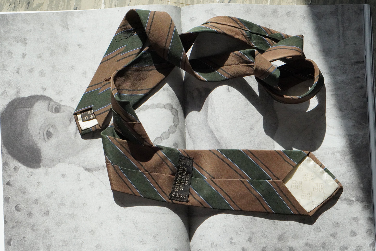 Givenchy Vintage Silk Tie Brown Green Striped Mens Designer Necktie Made In Italy