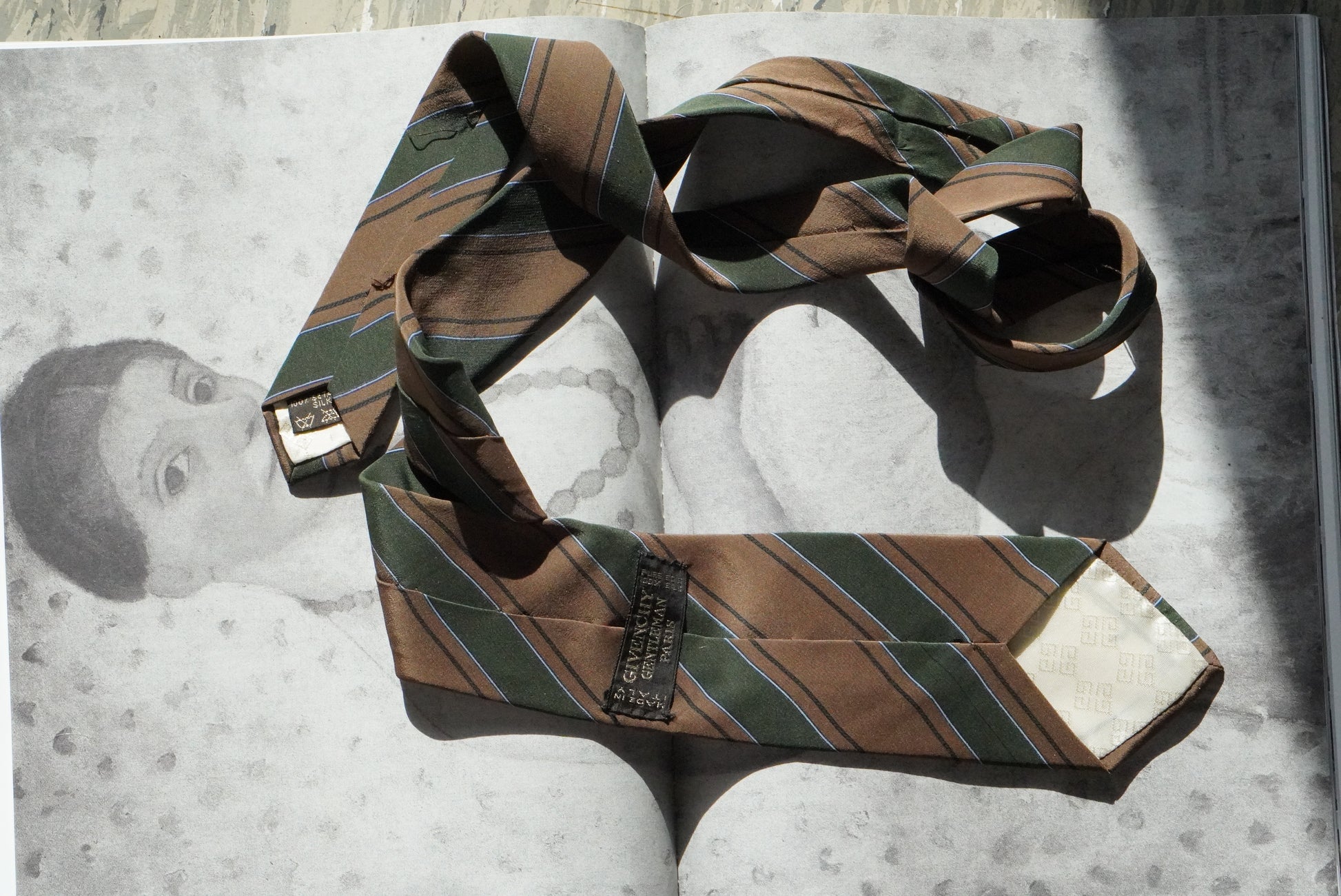 Givenchy Vintage Silk Tie Brown Green Striped Mens Designer Necktie Made In Italy