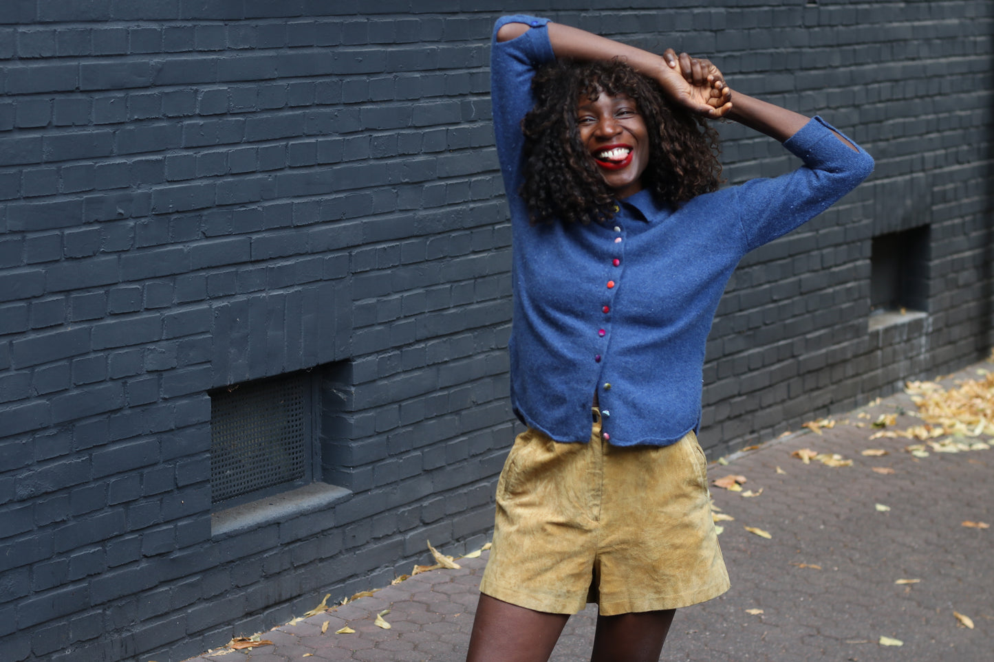 Vintage Blue Cashmere Cardigan | 90s Collared Sweater S