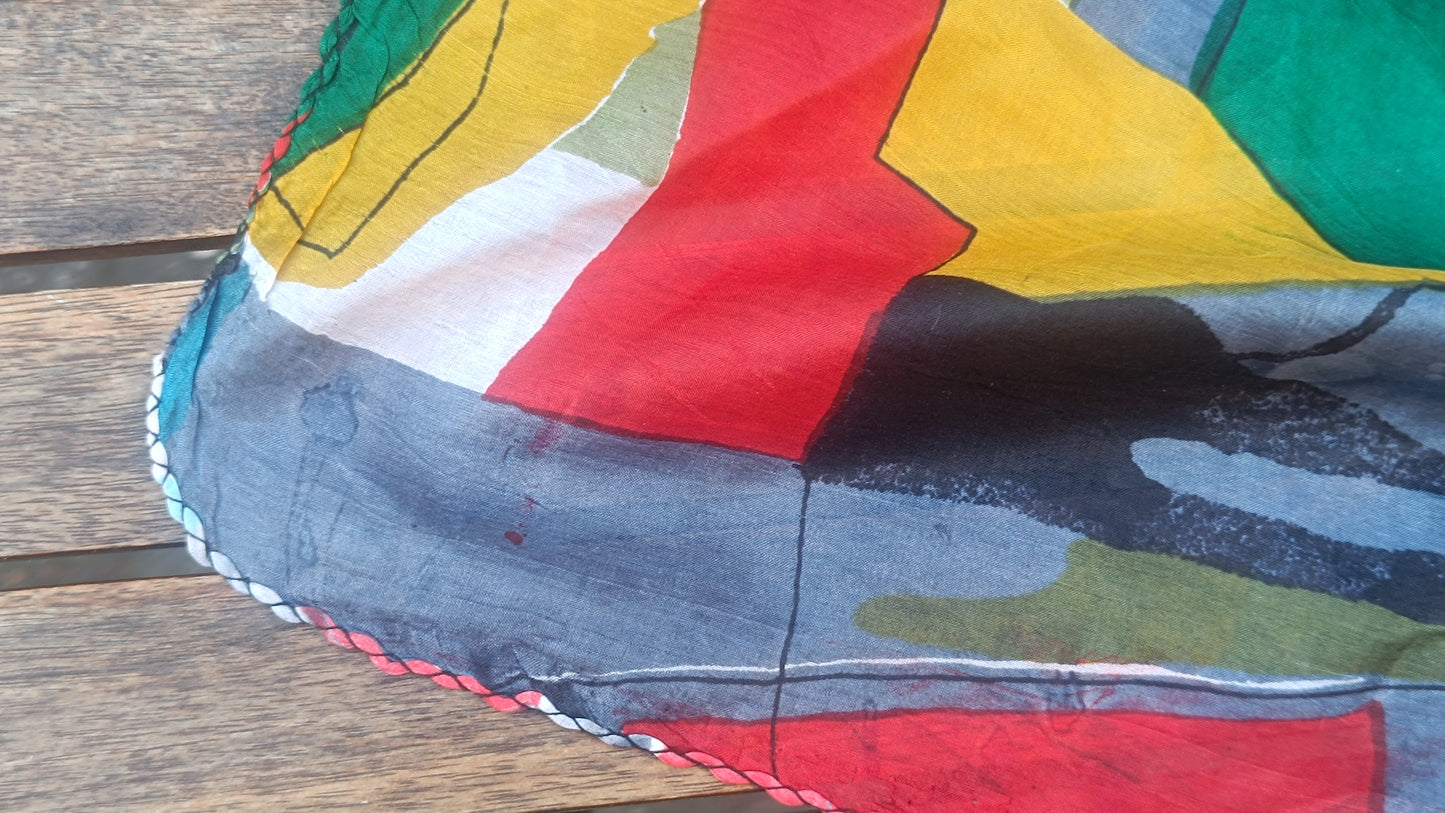 Vintage 80s Geometric Abstract Silk Neck Scarf