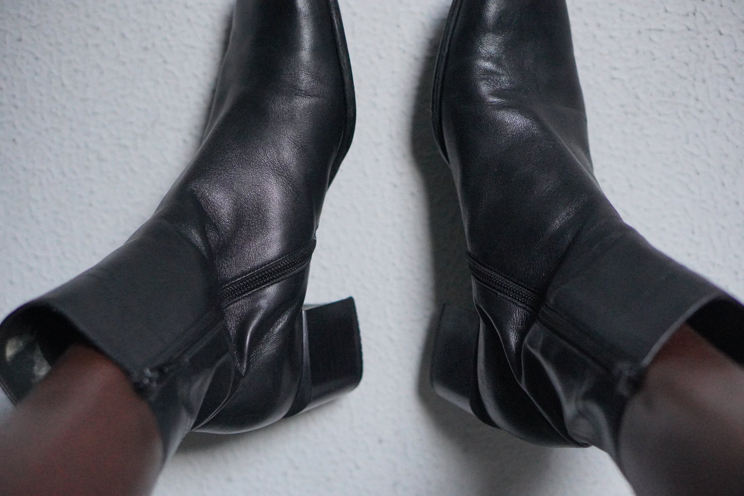 Vintage 90s Black Leather Ankle Boots | Square Toe Block Heel | Fits EU 38.5 UK 5.5