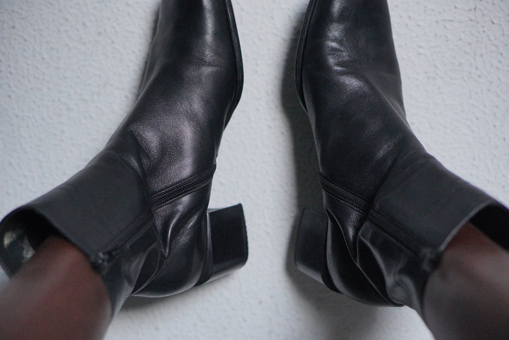 Vintage 90s Black Leather Ankle Boots | Square Toe Block Heel | Fits EU 38.5 UK 5.5