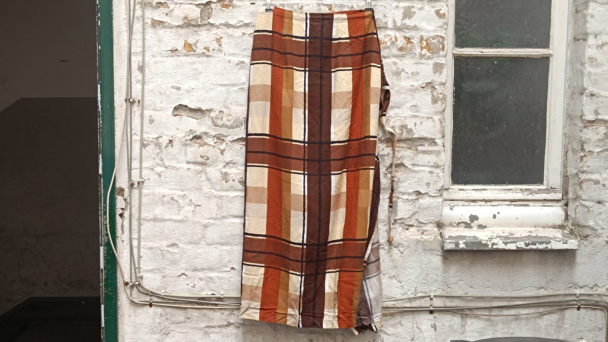 Vintage Vero Moda Plaid Wrap Skirt Brown Check Maxi Long Fall Autumn Aesthetic