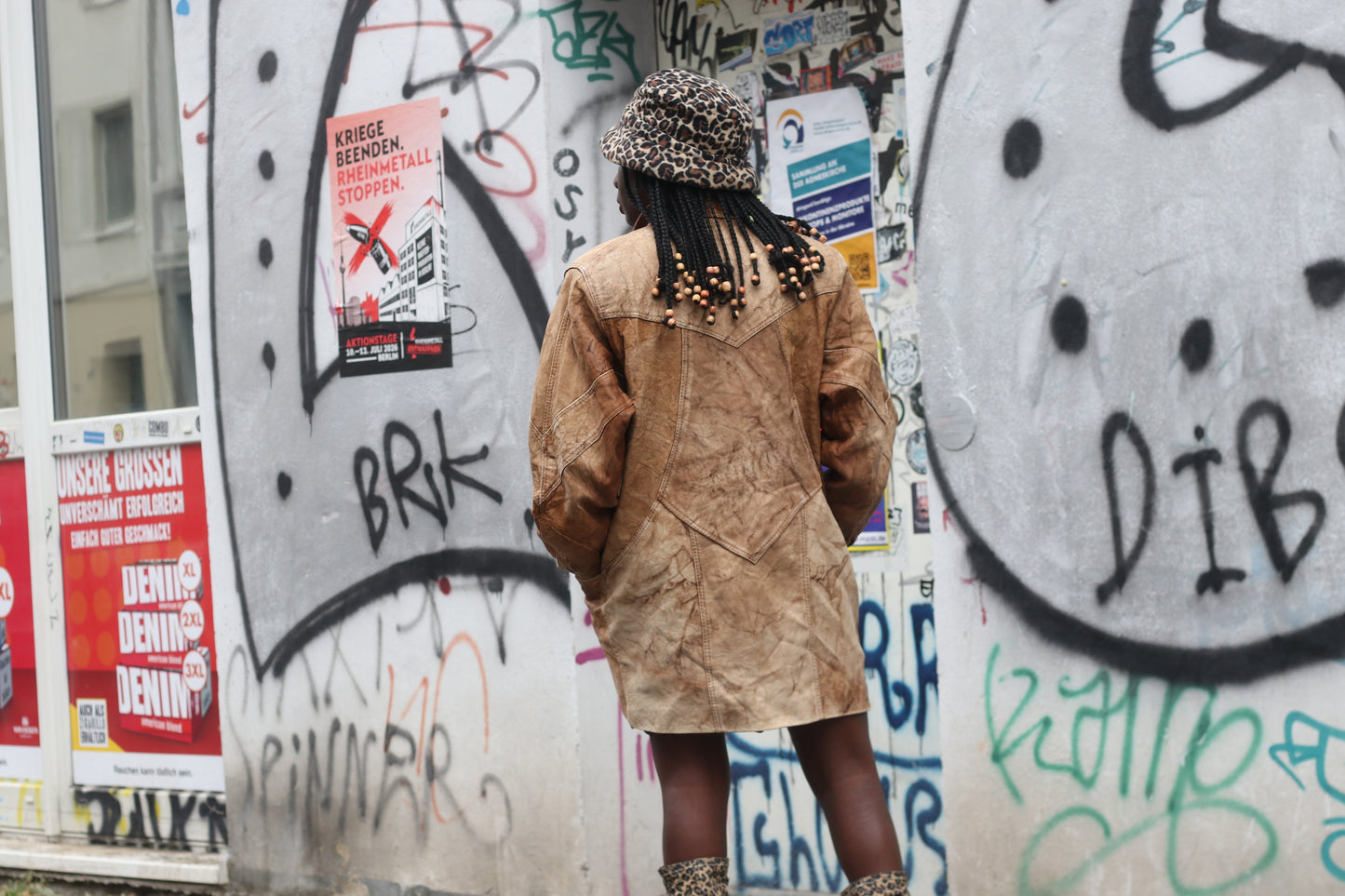 Creation SAM Leather Vintage 80s Tan Patchwork Coat - Retro Long Jacket