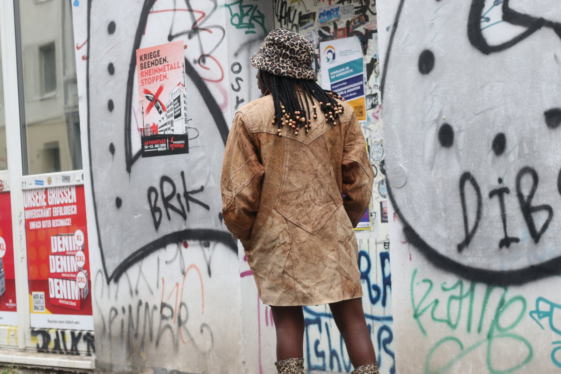 Creation SAM Leather Vintage 80s Tan Patchwork Coat - Retro Long Jacket