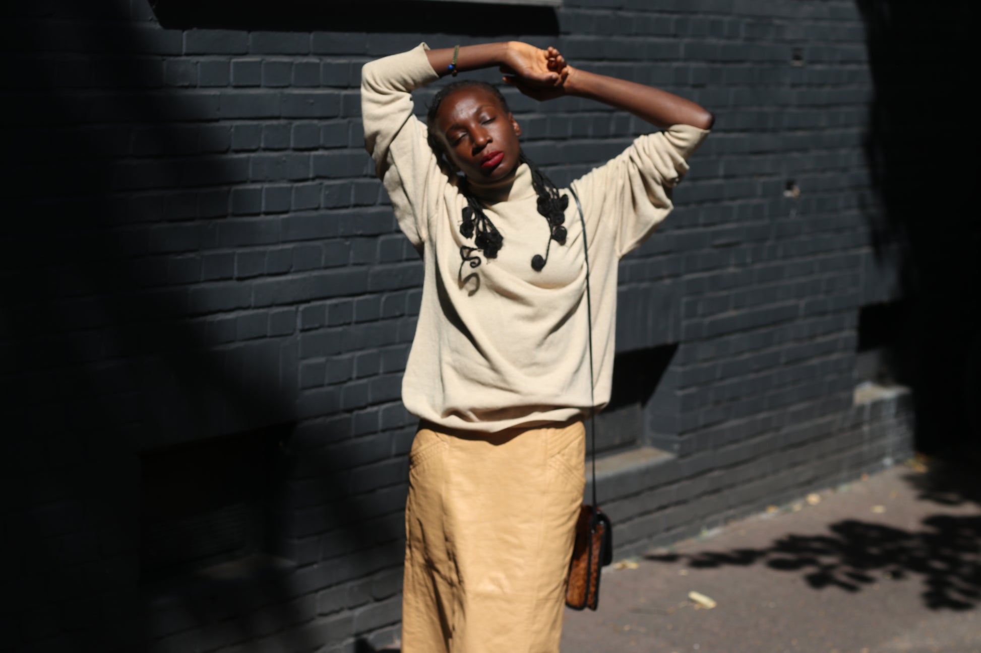 Vintage Leather Skirt - 80s Camel Tan Midi Skirt | Minimalist A-Line