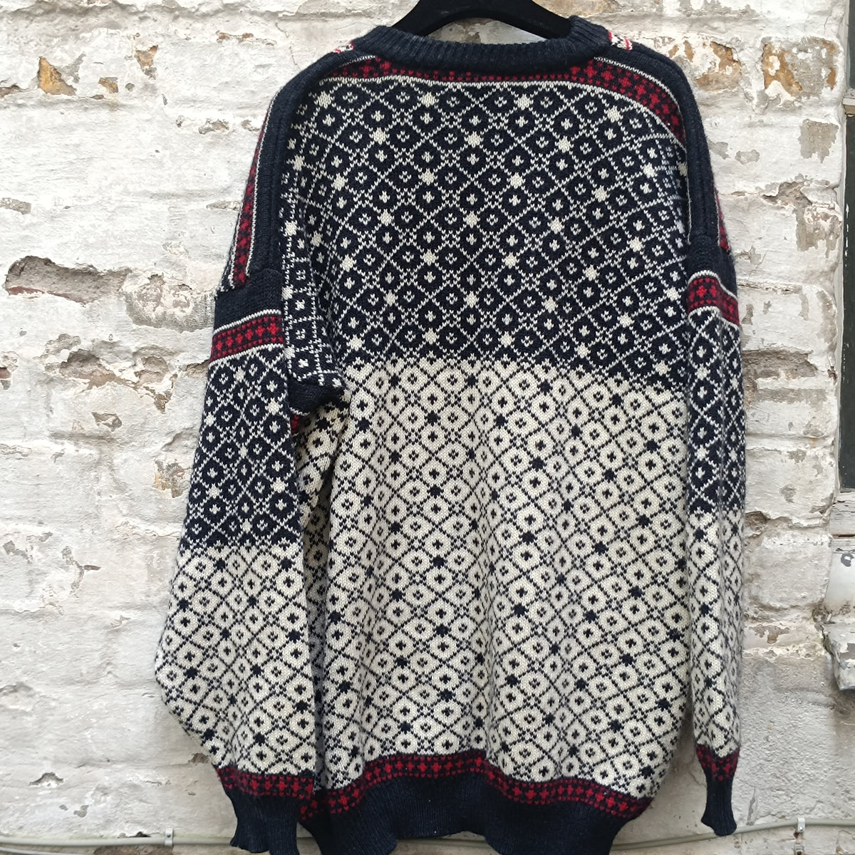 Nordic Knit Sweater | Vintage 90s Wool Blend Jumper | Blue White M