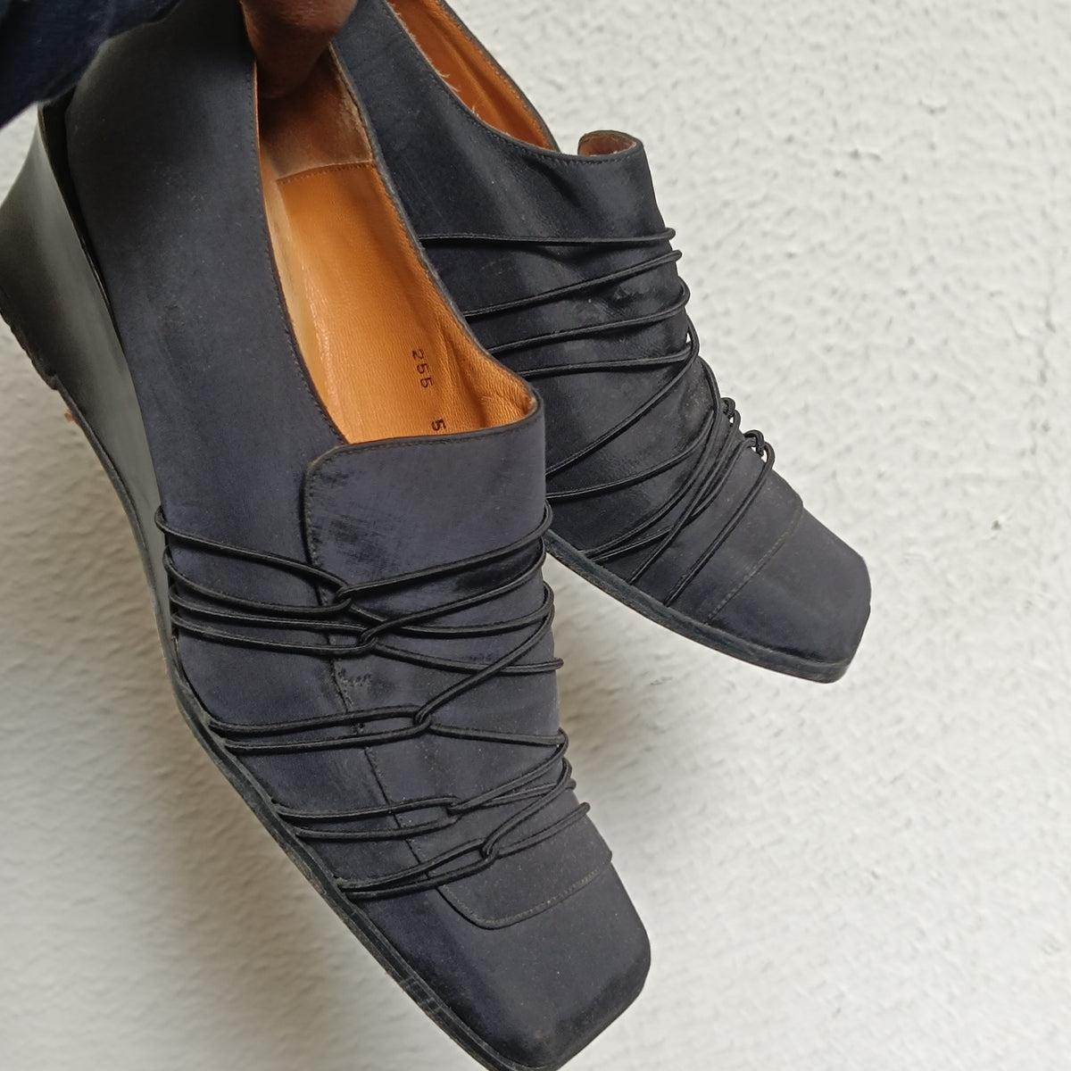 Vintage 90s AUDLEY Black Square Toe Wedge Loafers - Size EU 38