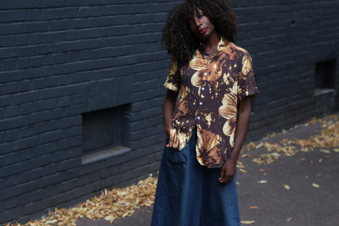 Vintage 90s Floral Short Sleeve Shirt Brown Beige M