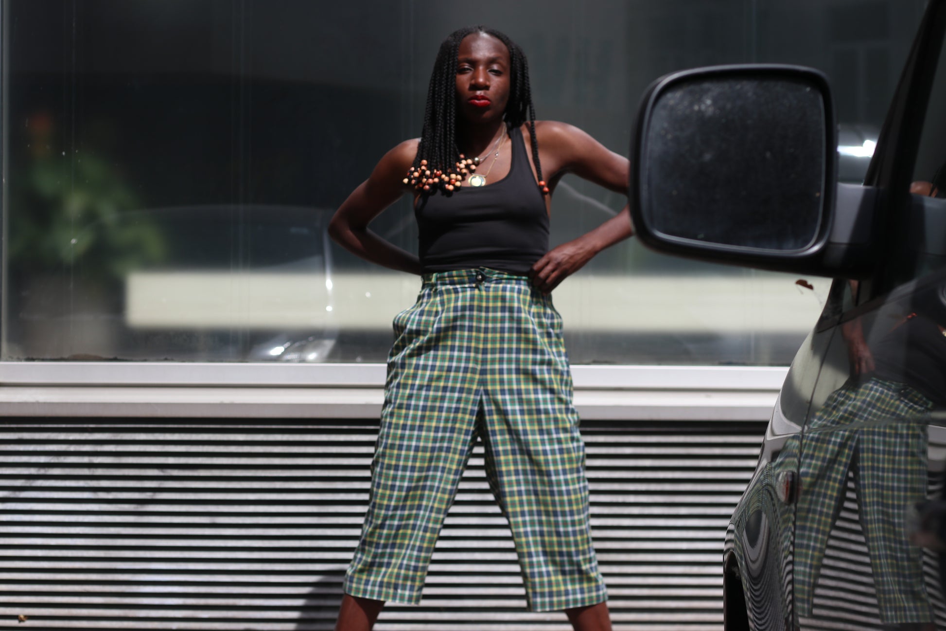 Hammerschmidt Vintage 1980s Plaid Culottes Green Yellow Tartan High Waist Shorts