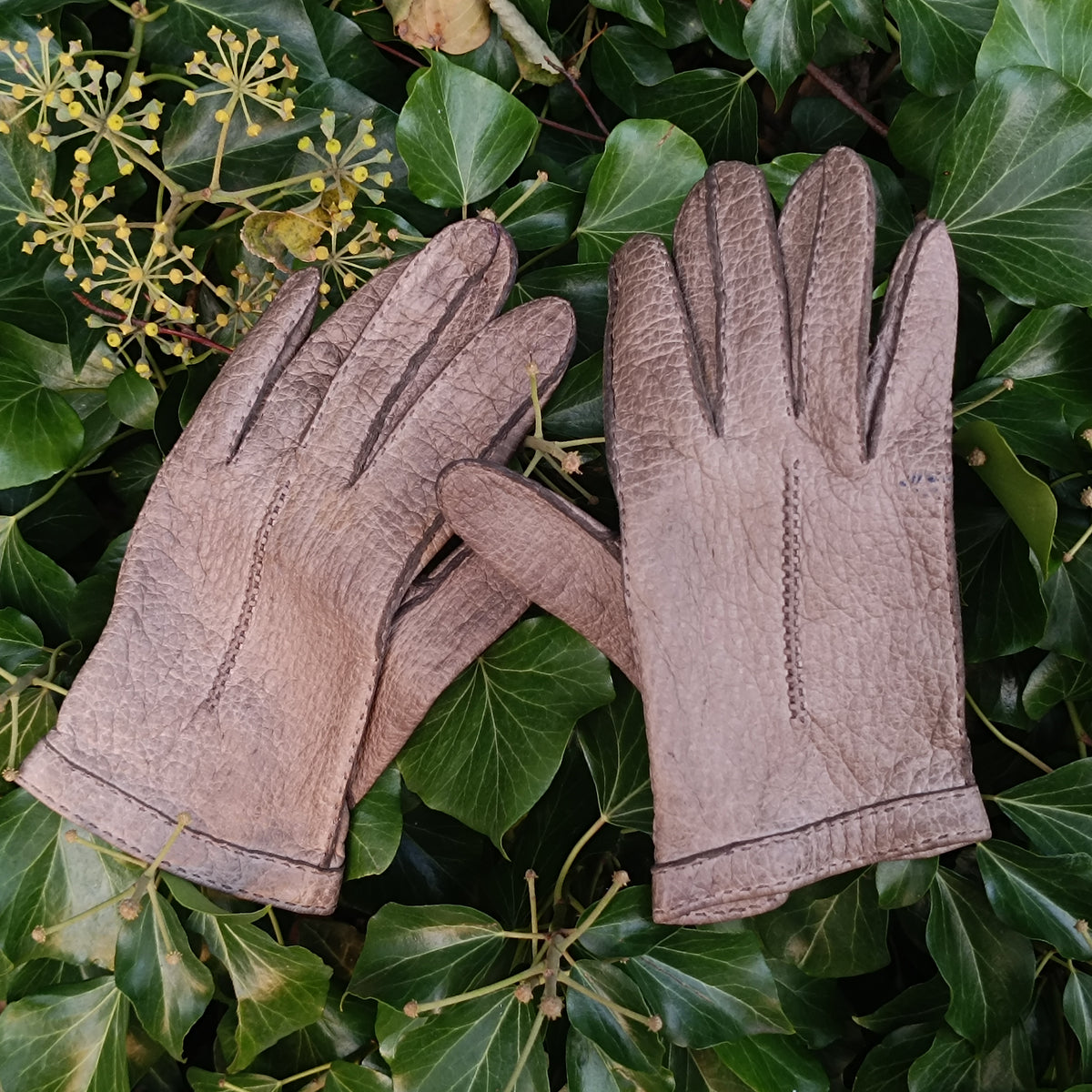 Leather Gloves | Vintage 70s Taupe Peccary Gloves | Size S