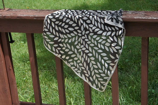 Vintage 90s Sheer Black Silver Leaf Scarf - Metallic Head Scarf