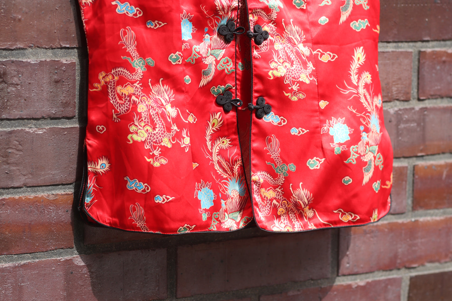 90s Dragon Top Red Qi Pao Blouse Sleeveless Asian Aesthetic Pure Silk Festival L